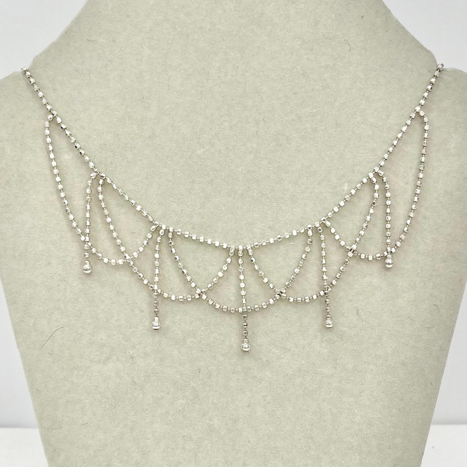 Vintage Pretty Bobble Chain Sterling Silver Chain with Swags and Drops 15” Long TheGreenGlassGemShop