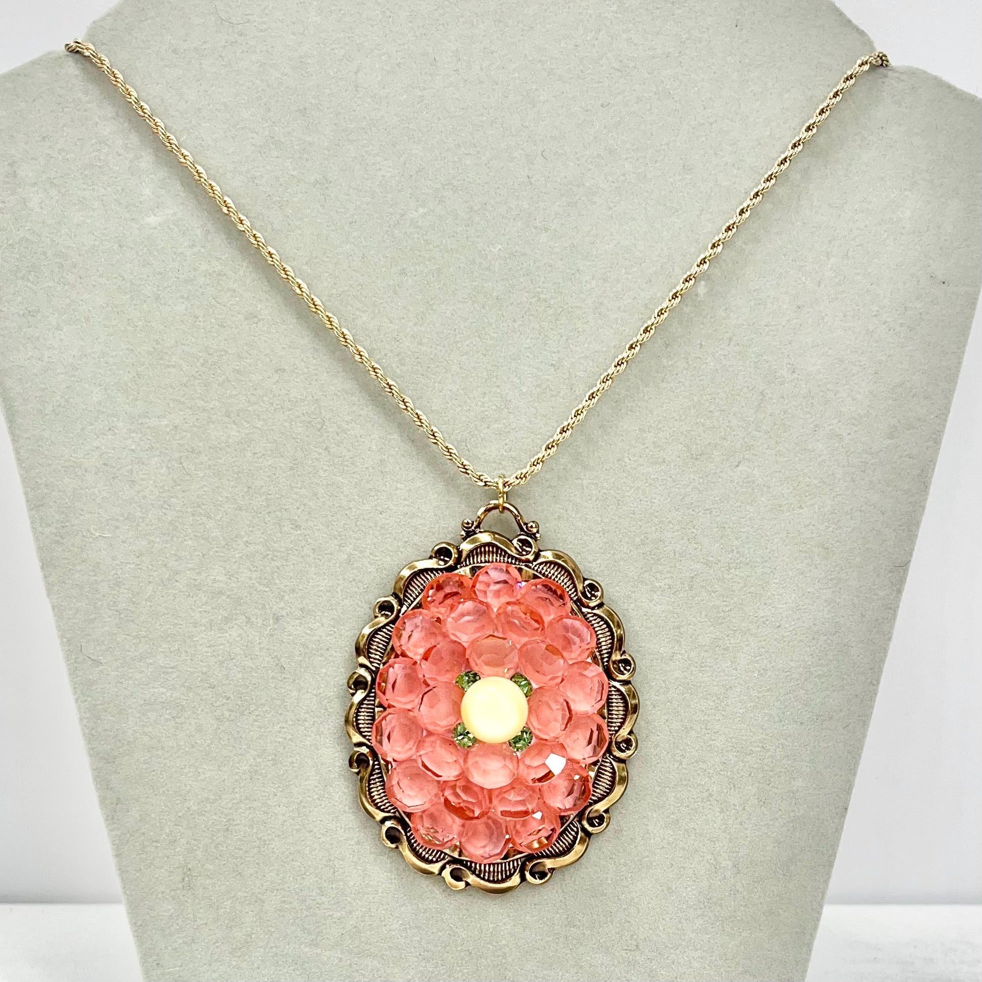 Large Pink Uranium Crystal Pendant and Chain with Vintage Uranium Swarovski Crystal Elements in a Rose Gold Tone Setting UV Reactive Glow TheGreenGlassGemShop