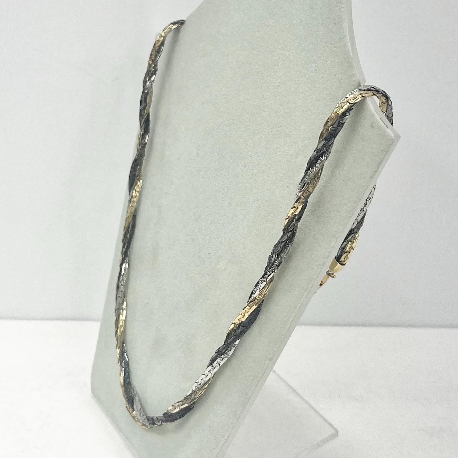 Vintage 24” Long Twisted Three Colour Gold Silver Pewter Three Strand 22ct Gold Plate Chain Necklace 1970’s - 1980’s Statement Power Chain TheGreenGlassGemShop