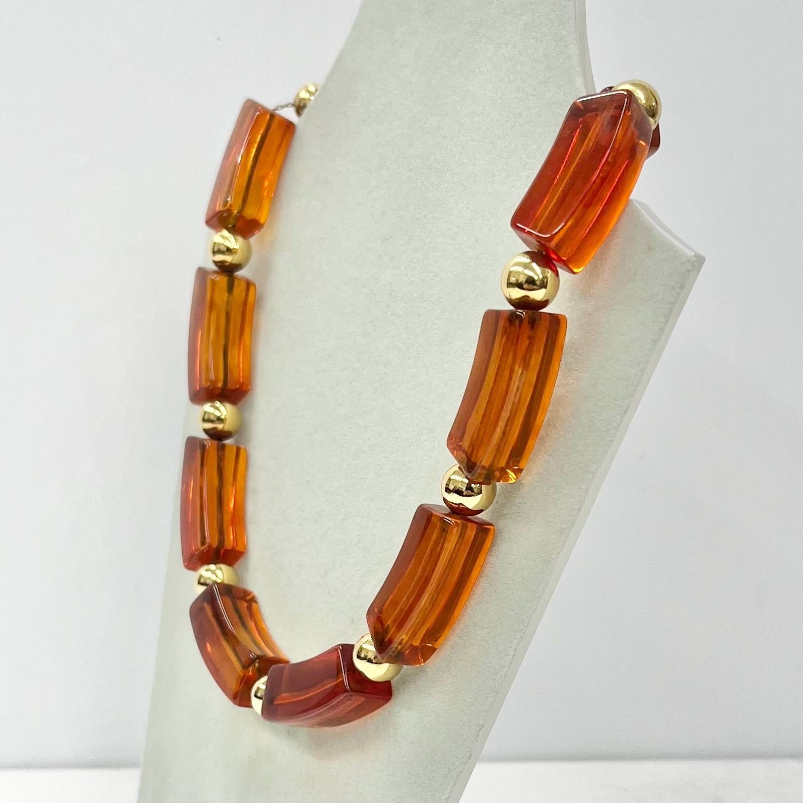 Vintage Amber Acrylic Chunky Curved Collar Napier Necklace 16” Gold Tone TheGreenGlassGemShop