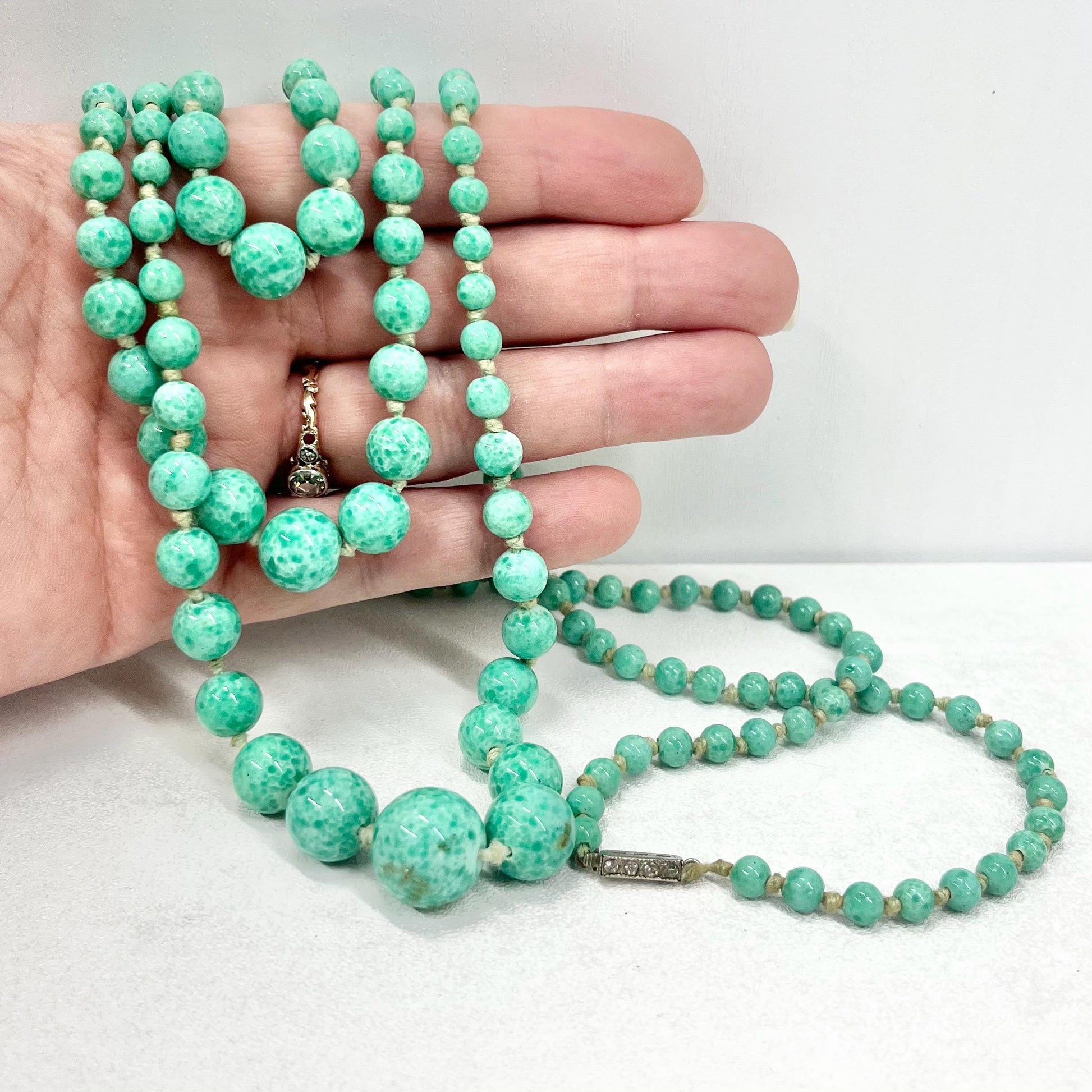 Vintage Red & Gold Aventurine Glass Bead Necklace 38” Long Handmade Lampwork Beads Copper Accents TheGreenGlassGemShop
