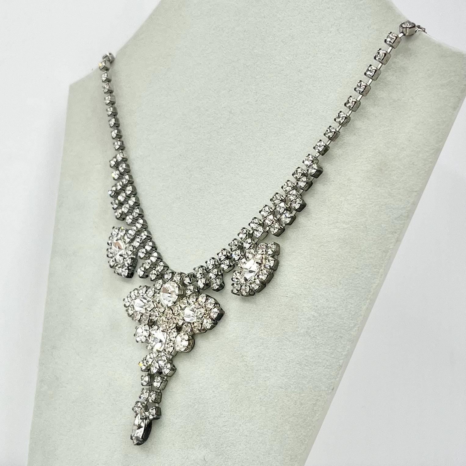 Vintage Impressive 1940’s - 1950’s Silver Tone Paste Crystal Drop Necklace Beautifully Sparkling TheGreenGlassGemShop