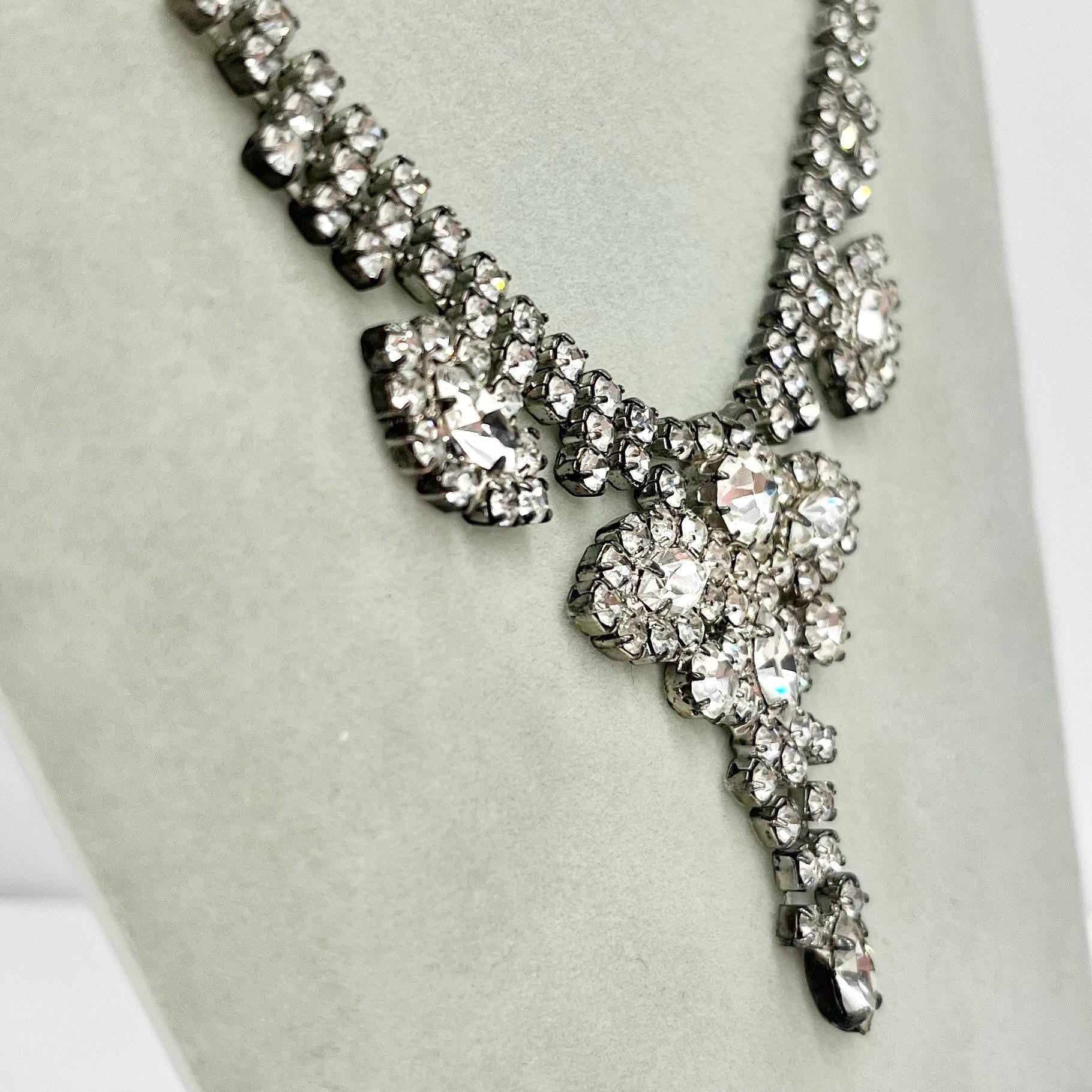 Vintage Impressive 1940’s - 1950’s Silver Tone Paste Crystal Drop Necklace Beautifully Sparkling TheGreenGlassGemShop