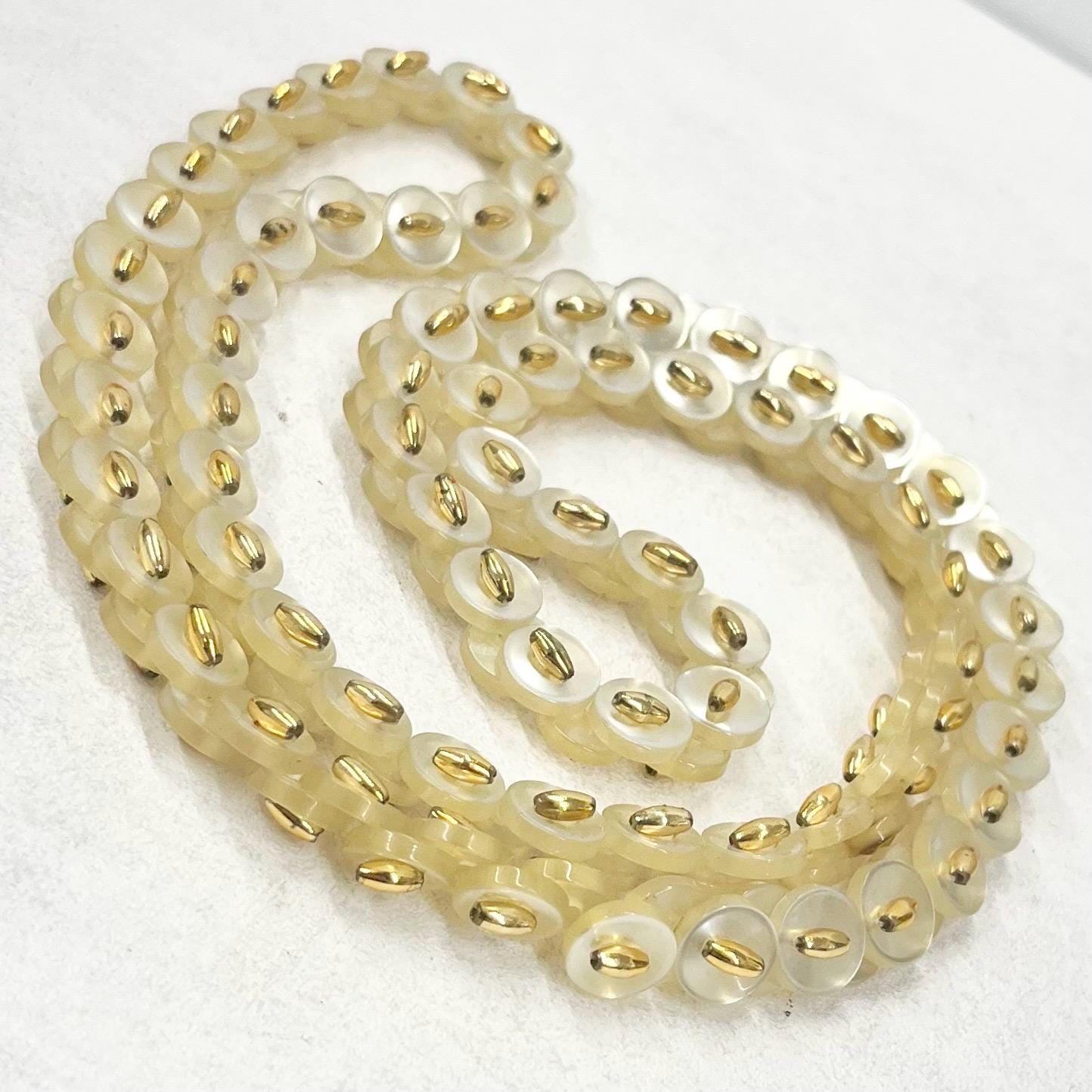 Vintage Handmade Cream Iridescent Acrylic Button Necklace 31” Long TheGreenGlassGemShop
