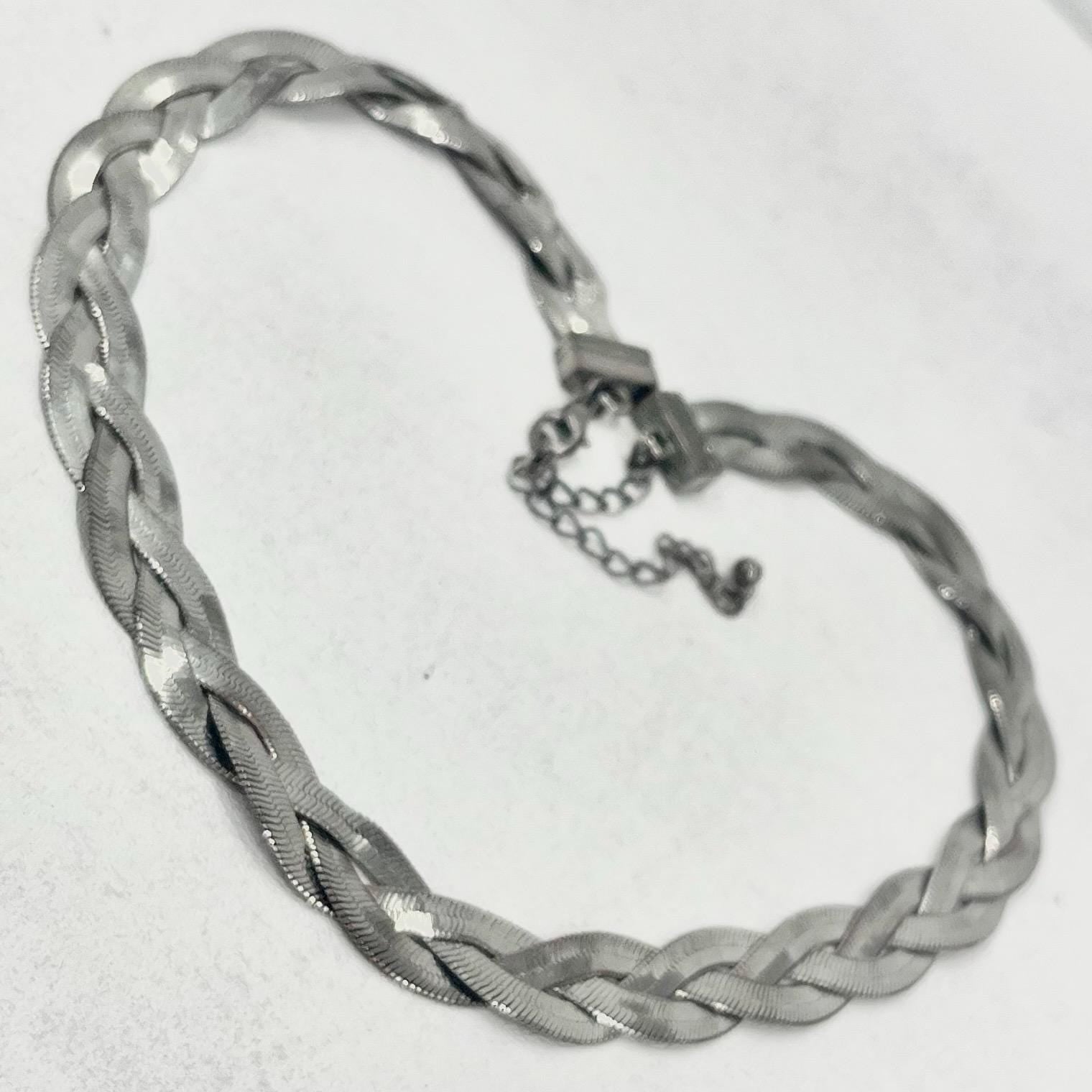 Vintage 16” Silver Tone Three Strand Herringbone Flat Plait Chain Necklace 1970’s - 1980’s TheGreenGlassGemShop