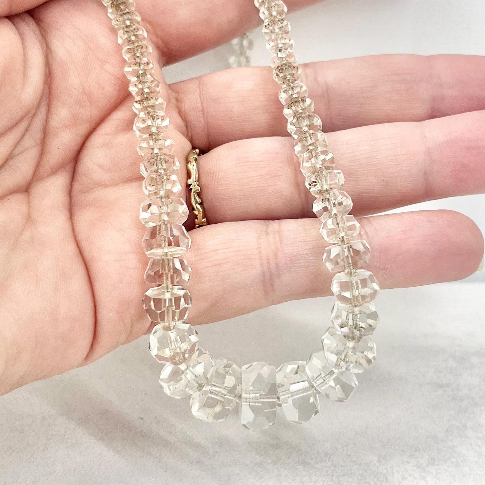 Art Deco 1930’s Clear Glass Graduated Rondelle Beaded Necklace Excellent Quality Beads Vintage Jewellery 16” Long TheGreenGlassGemShop