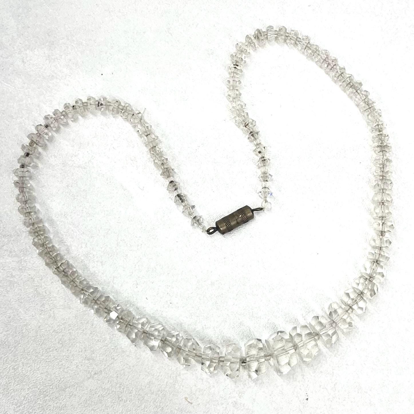 Art Deco 1930’s Clear Glass Graduated Rondelle Beaded Necklace Excellent Quality Beads Vintage Jewellery 16” Long TheGreenGlassGemShop