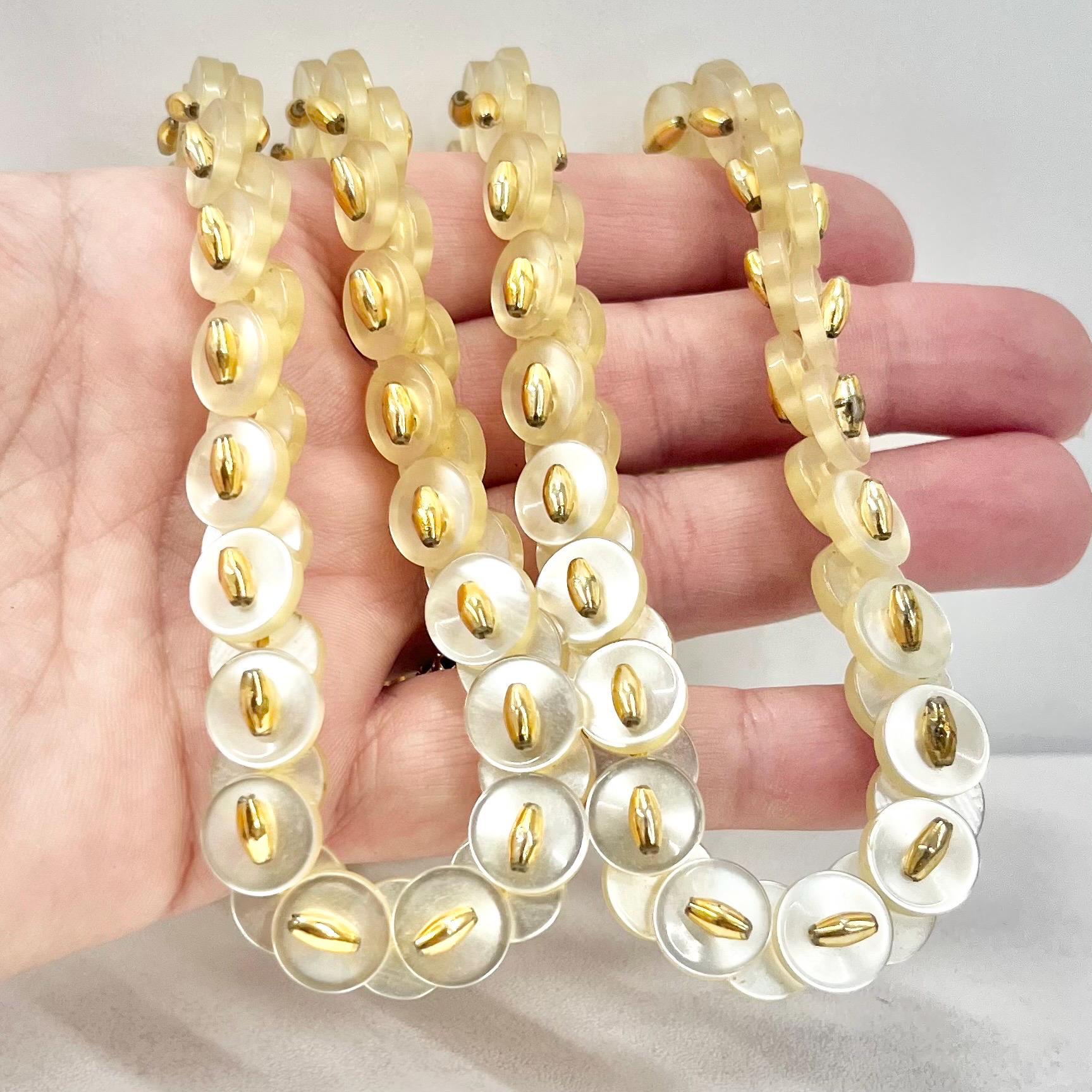 Vintage Handmade Cream Iridescent Acrylic Button Necklace 31” Long TheGreenGlassGemShop