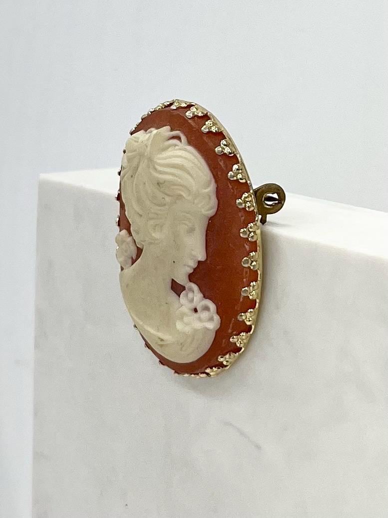 Vintage Large Faux Orange & Cream Cameo Brooch in a Gold Tone Setting Victorian Style MillyOliverVintage