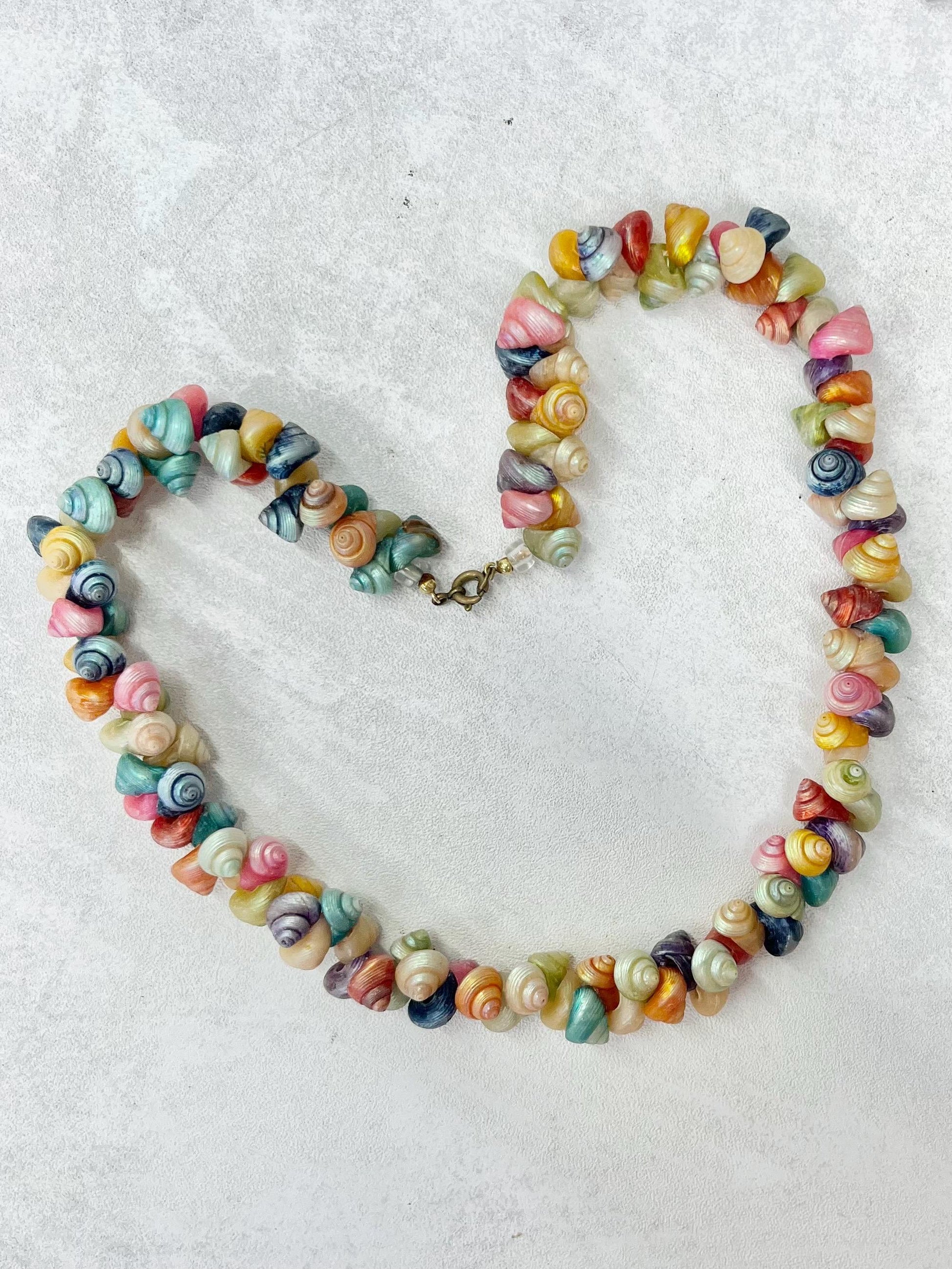 Vintage 1950’s Dyed Trochus Shell Beaded Necklace Multi Coloured Iridescent Shells 19” Long MillyOliverVintage