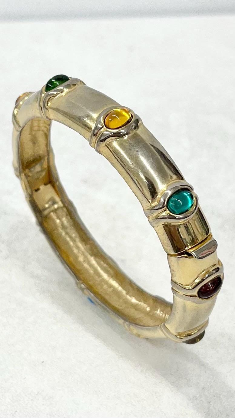 Vintage Gold Plated 1970’s Glass Cabochon Set Hindged Bangle MillyOliverVintage