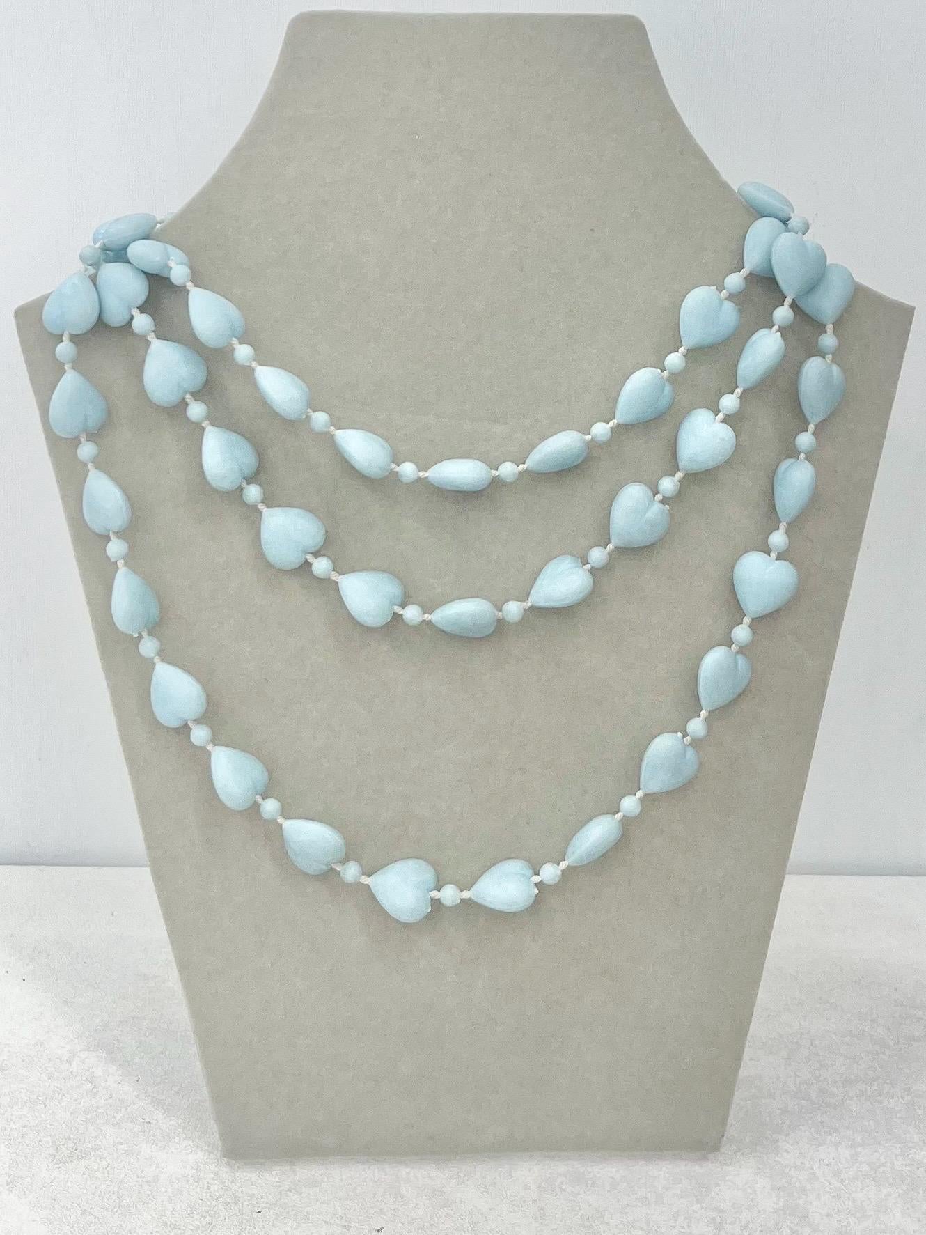 Super Kitsch Acrylic Heart Bead Long Necklace 47” - Choice of Pastel Colours - Tan Peach Sky Blue Yellow Mint Green MillyOliverVintage