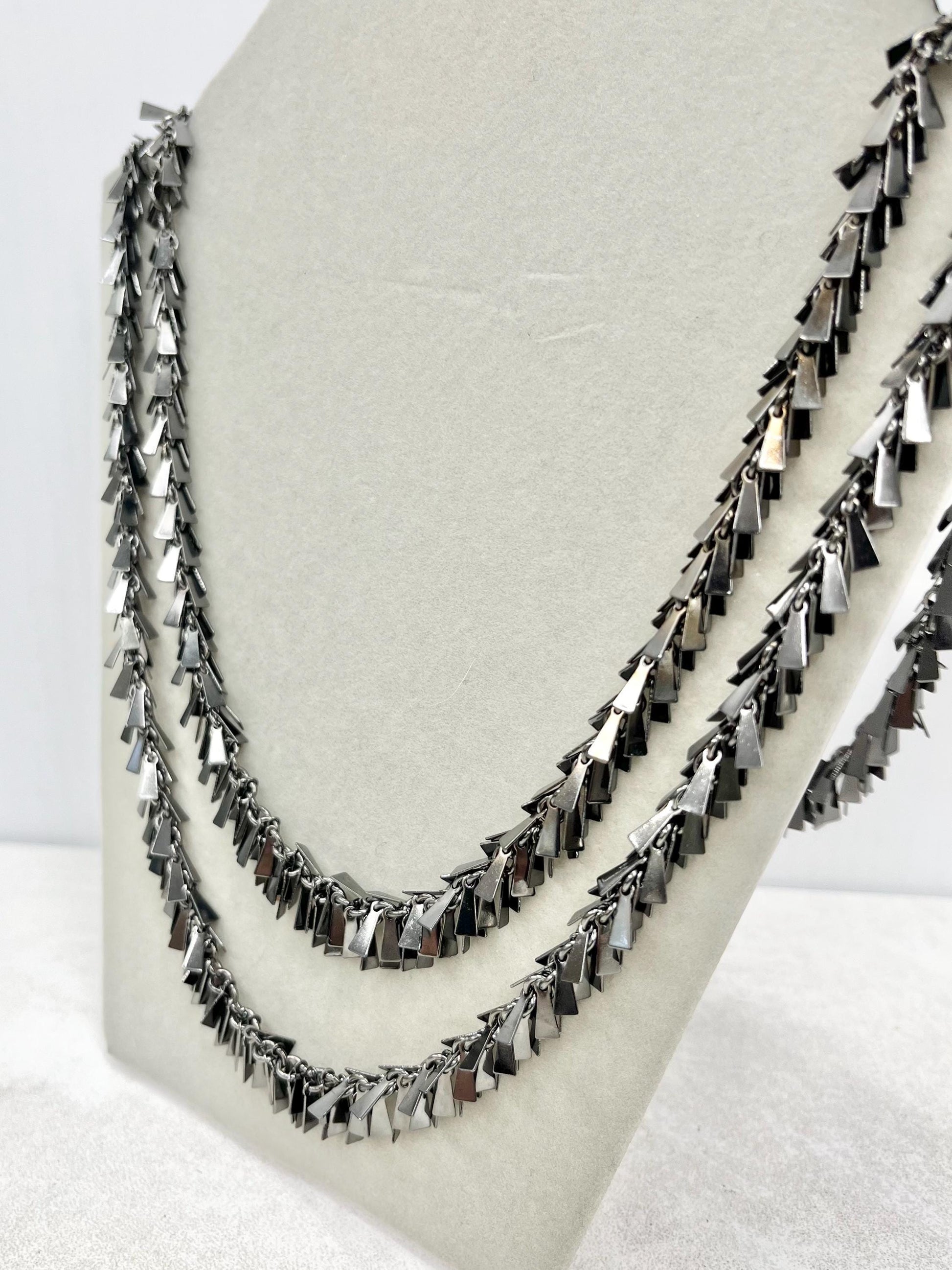 Two Strand Gun Metal Fringed Chain Necklace 22” - Can be Double Over - by Milly Oliver MillyOliverVintage