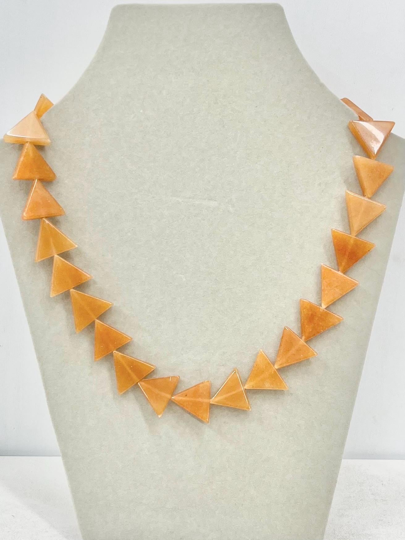 Vintage Triangle Orange Aventurine Beaded Necklace Unusual Semi Precious Necklace 17” Long MillyOliverVintage