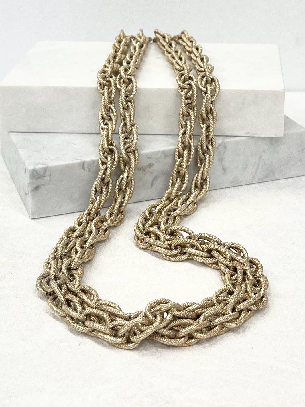 Vintage 52” Long Textured Chunky Twist Link Chain Necklace 1970’s - 1980’s Statement Power Chain Can Be Wrapped Twice MillyOliverVintage