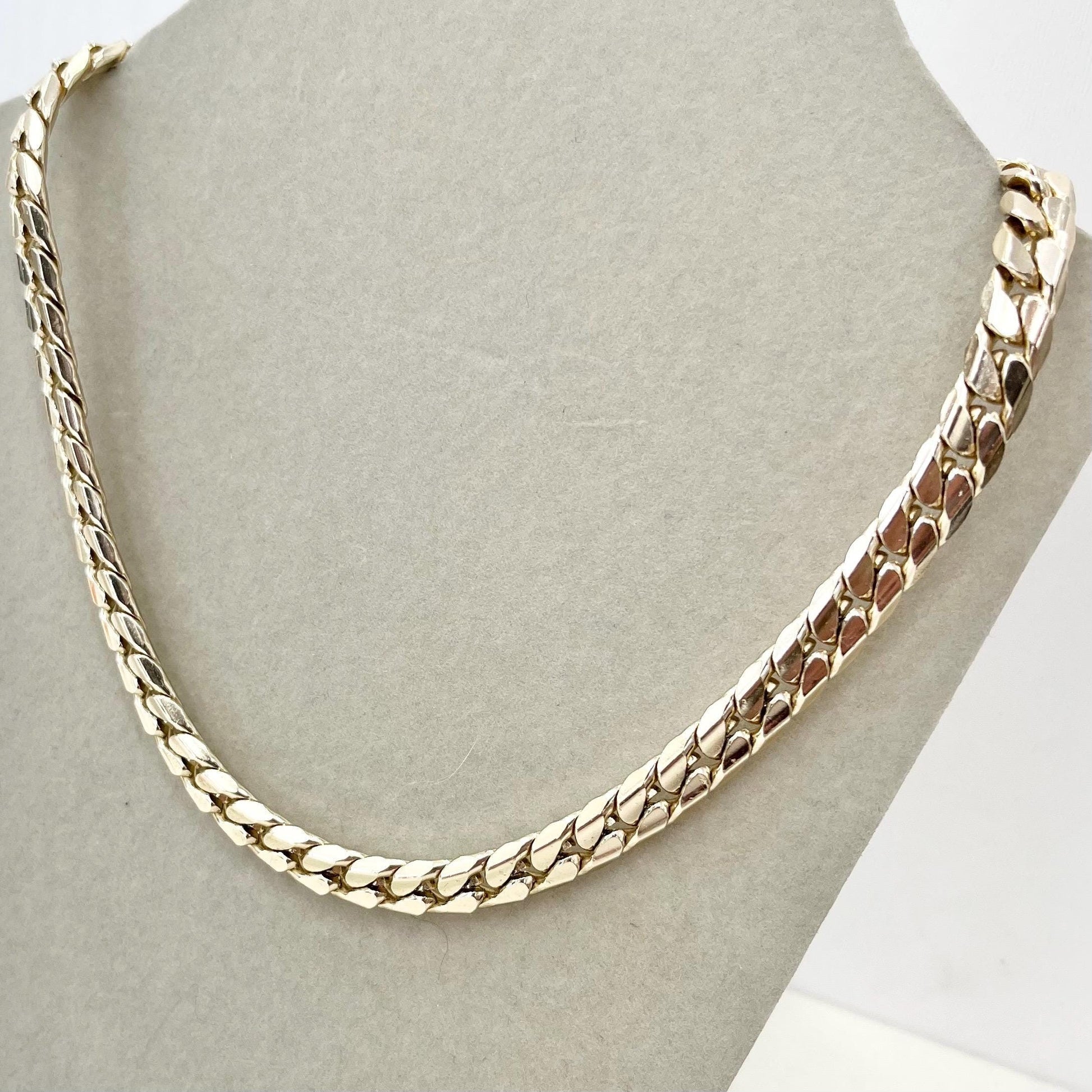Vintage 19” Long Gold Plated Textured Flat Curb Chain Necklace 1980’s Statement Chain 8mm MillyOliverVintage
