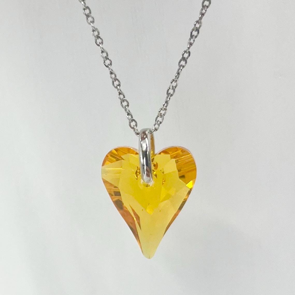 Sterling Silver Swarovski Crystal Sunflower Wild Heart Pendant Necklace MillyOliverVintage