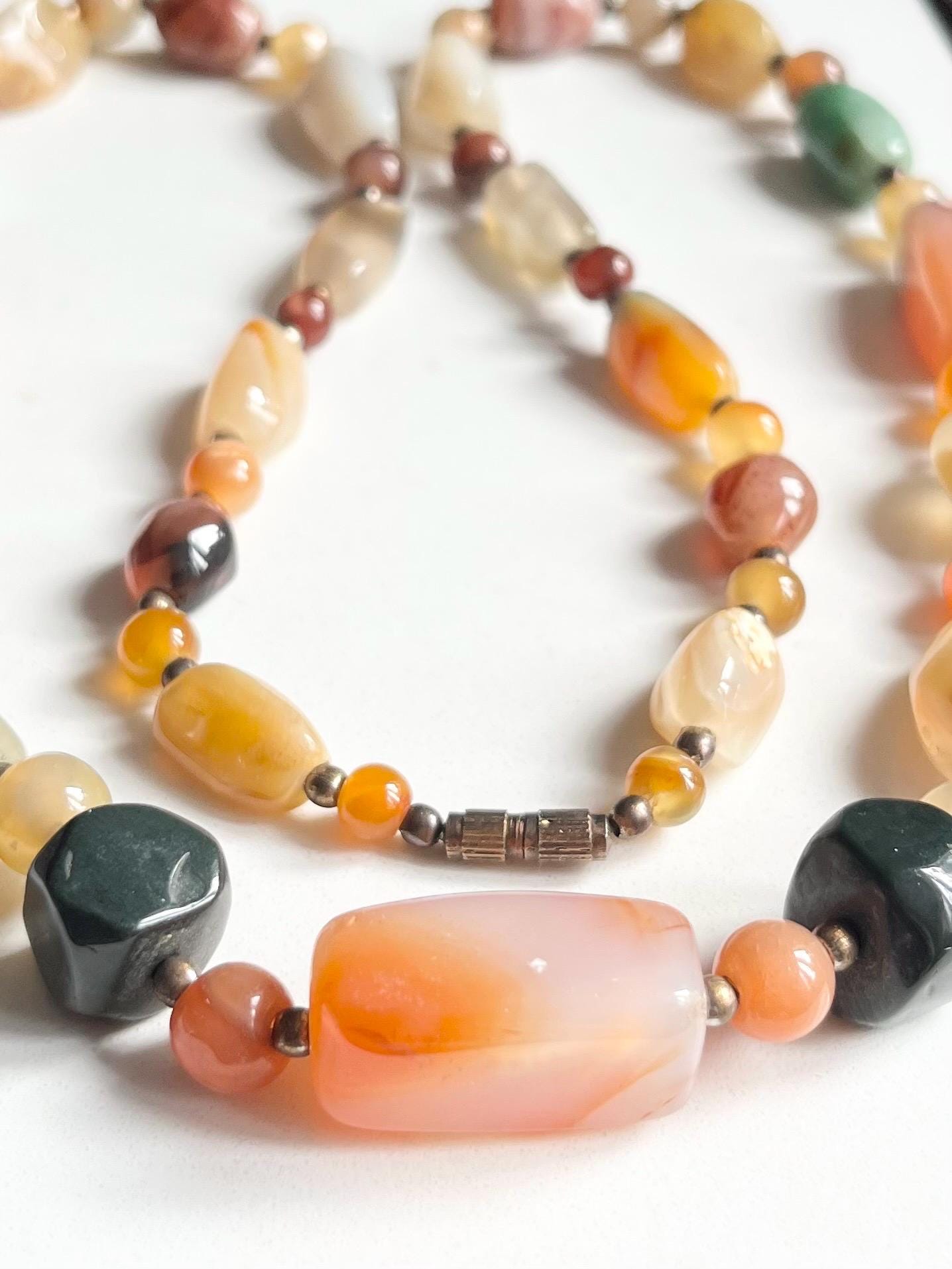 Vintage Chunky Semi Precious Polished Agate Multi Gemstone Beaded Necklace 29” Long MillyOliverVintage