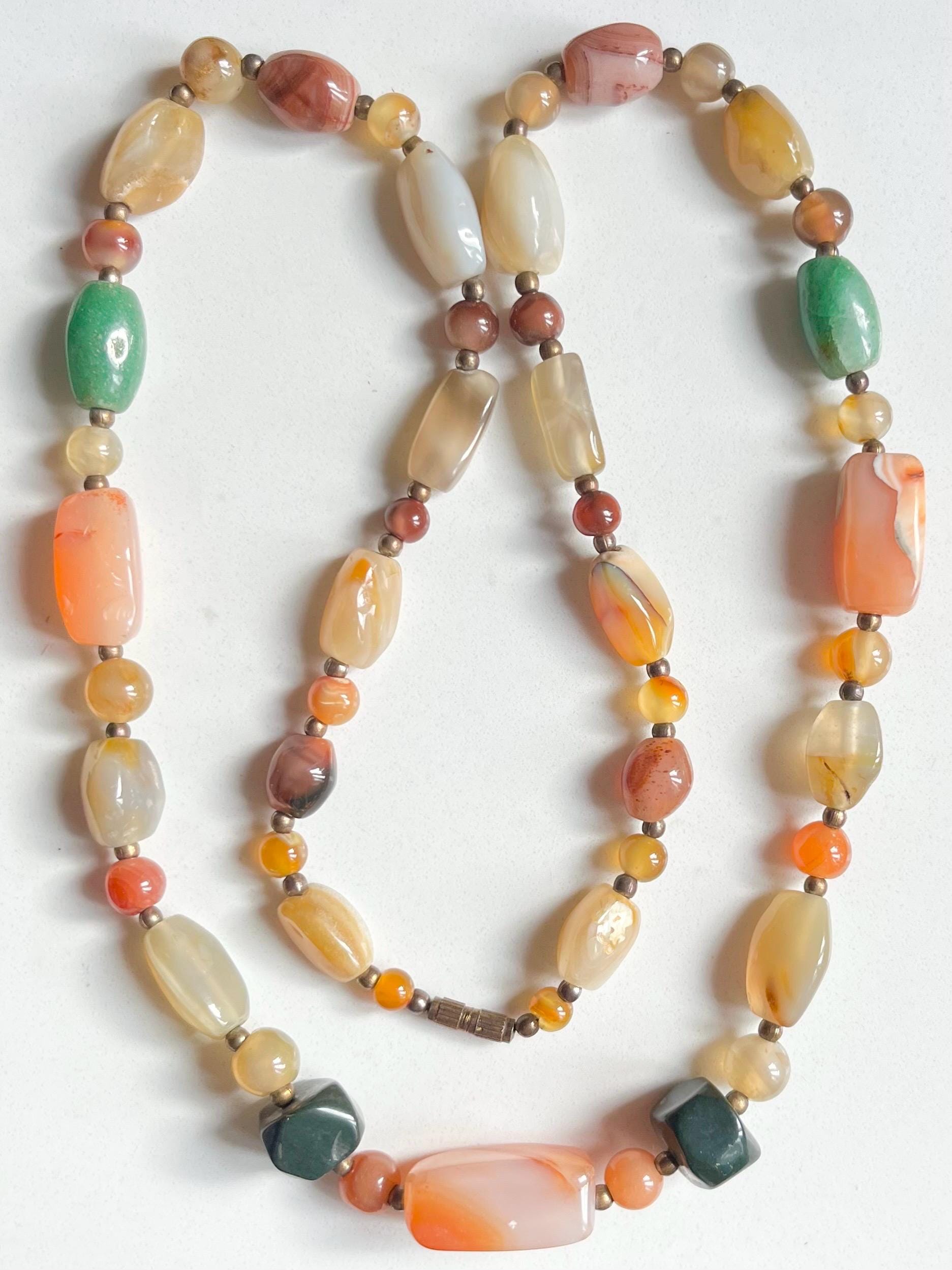 Vintage Chunky Semi Precious Polished Agate Multi Gemstone Beaded Necklace 29” Long MillyOliverVintage