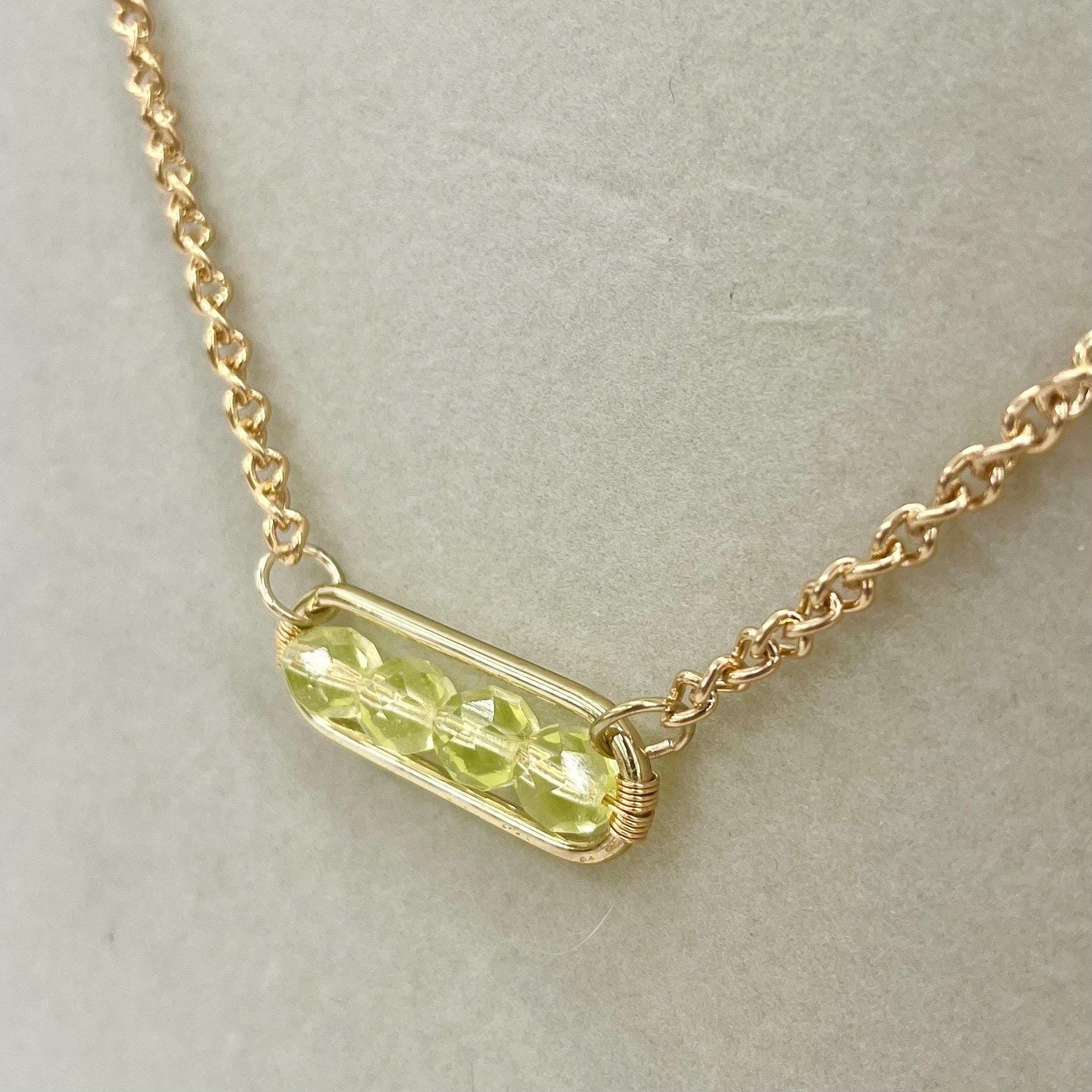Contemporary Yellow Uranium Glass Crystal and Gold Plate Chain Necklace UV Reactive Glow MillyOliverVintage