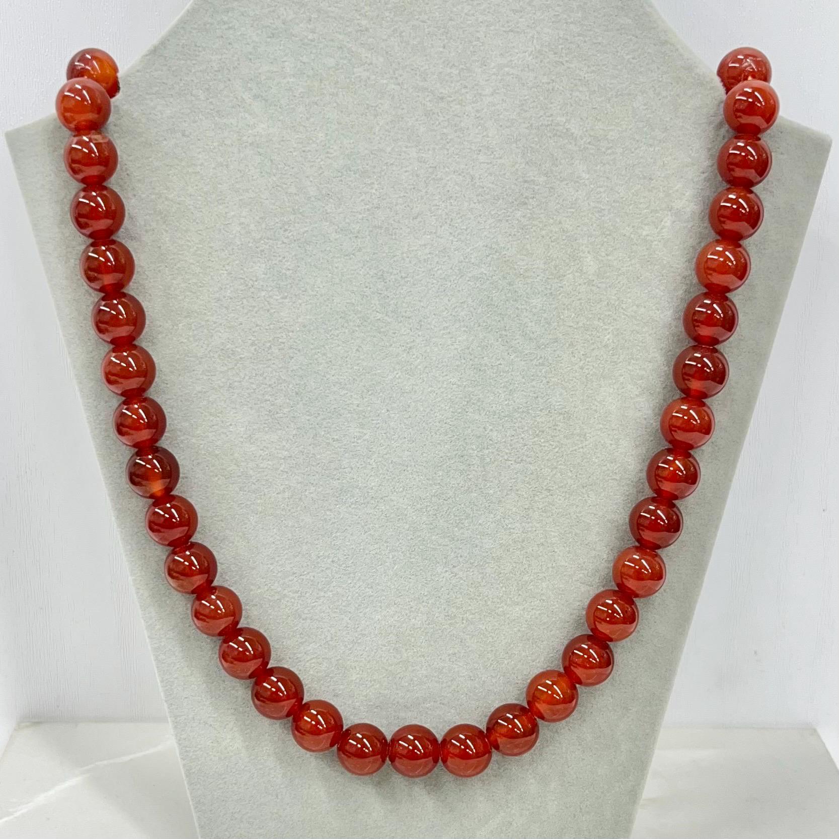 Vintage Red / Orange Carnelian Round Beaded Necklace Long 21” MillyOliverVintage