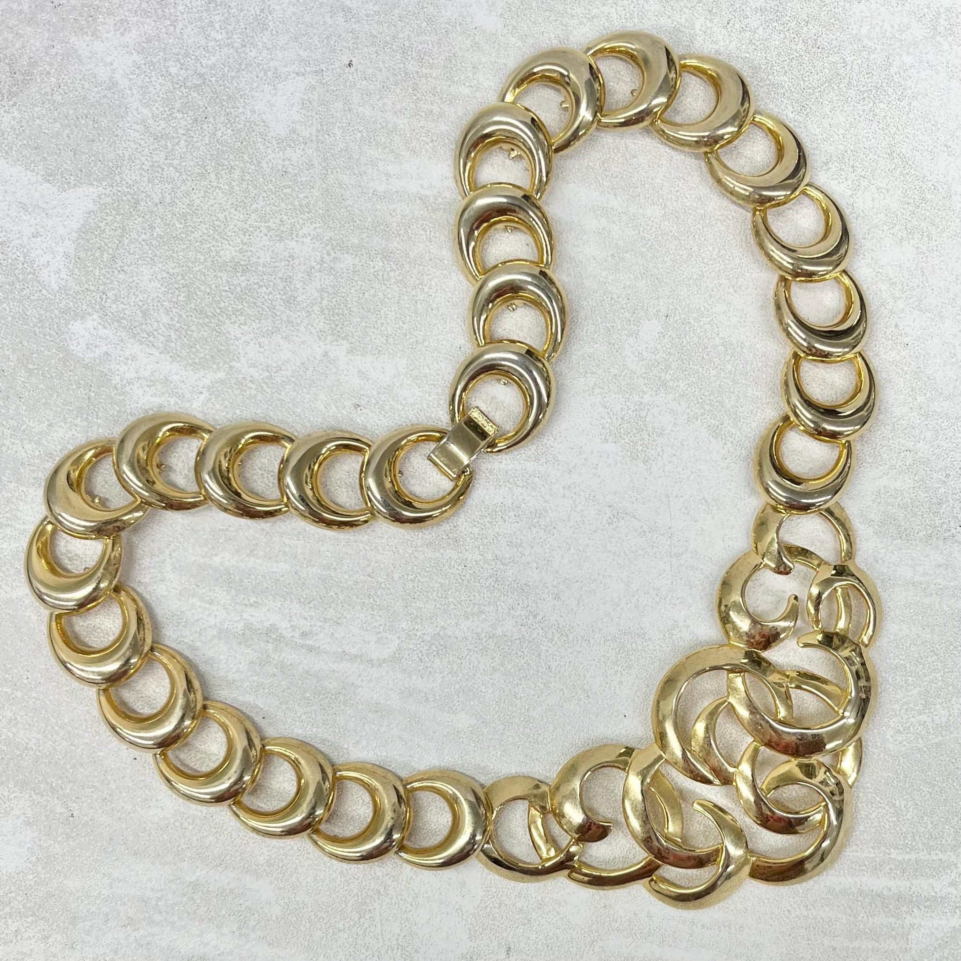 Vintage Pressed Metal Gold Plated Statement Chain Bib Collar Necklace 1970’s 1980’s Statement Power Dressing MillyOliverVintage