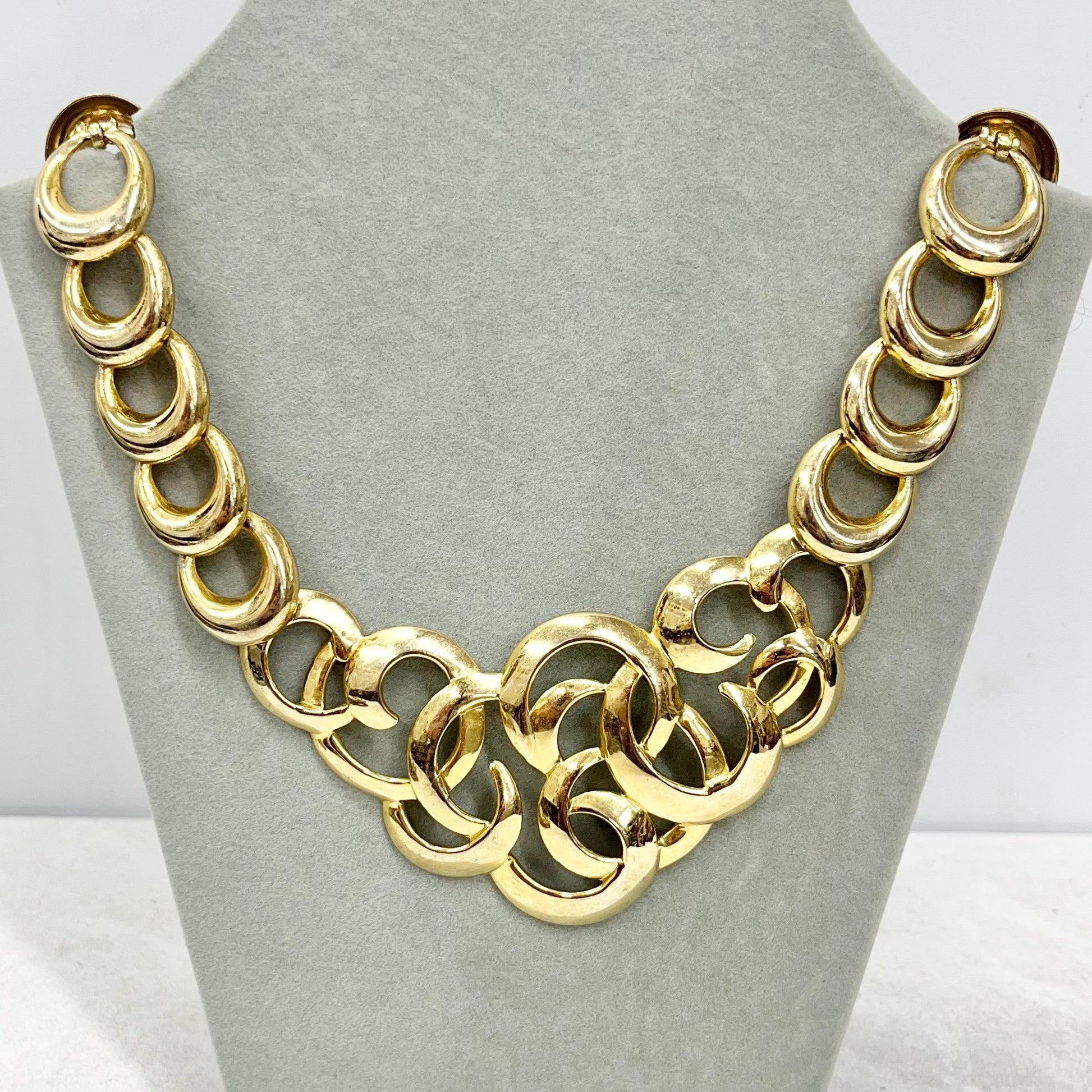 Vintage Pressed Metal Gold Plated Statement Chain Bib Collar Necklace 1970’s 1980’s Statement Power Dressing MillyOliverVintage
