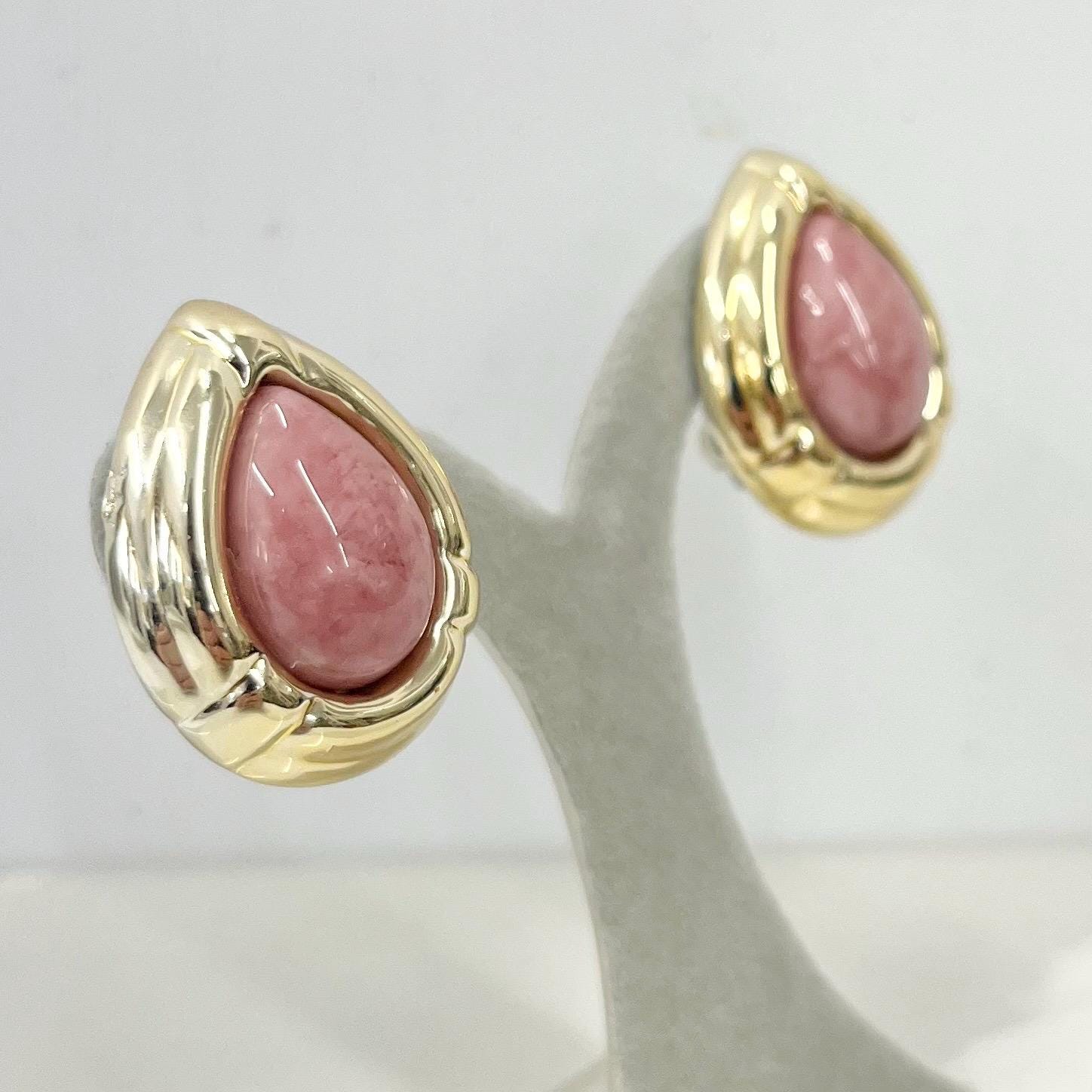 Vintage Chunky Gold Tone Pink Teardrop Statement Clip On Earrings 1980’s - 1990’s MillyOliverVintage