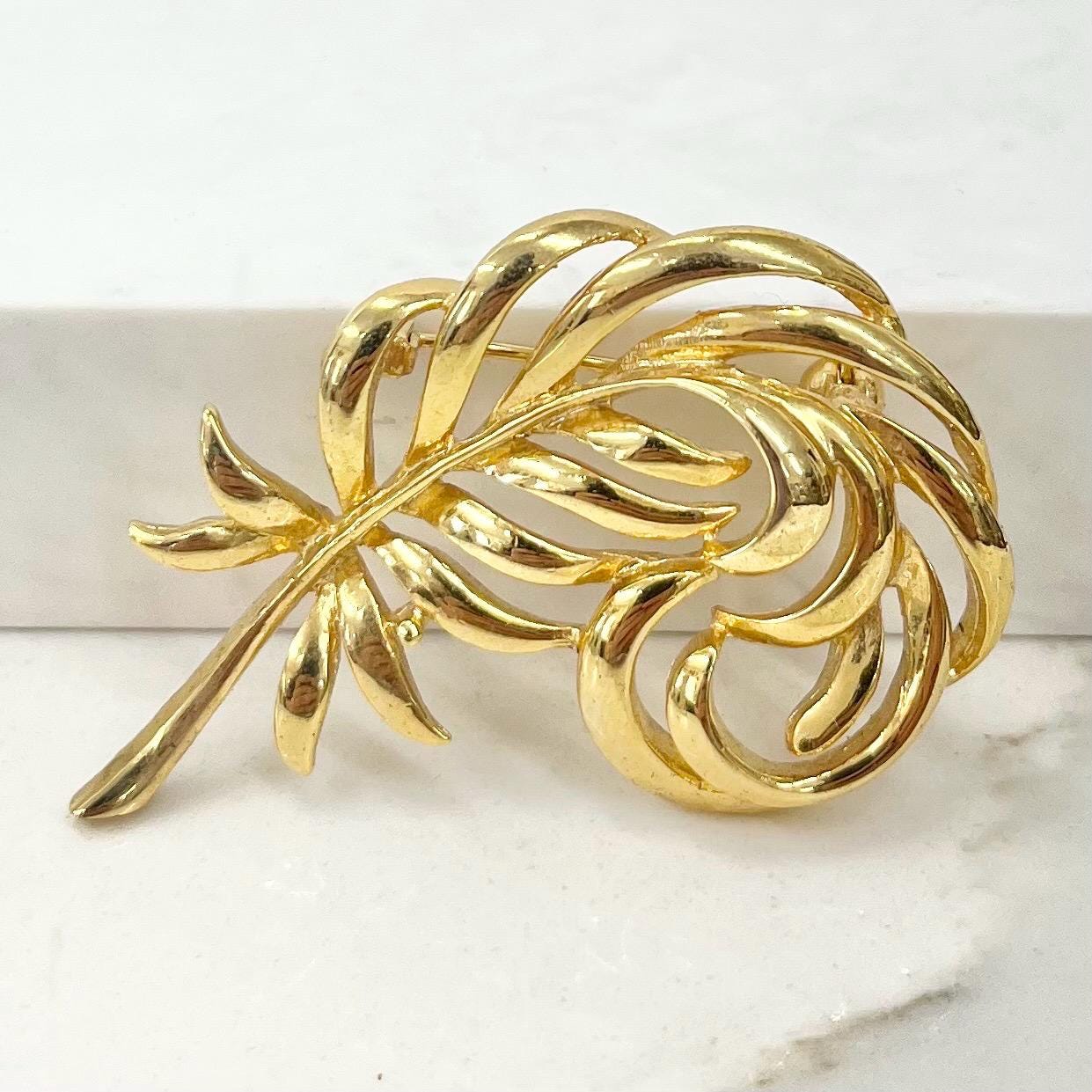 Vintage Gold Plated Scrolled Leaf Brooch Contempory Costume Jewellery Statement Piece MillyOliverVintage