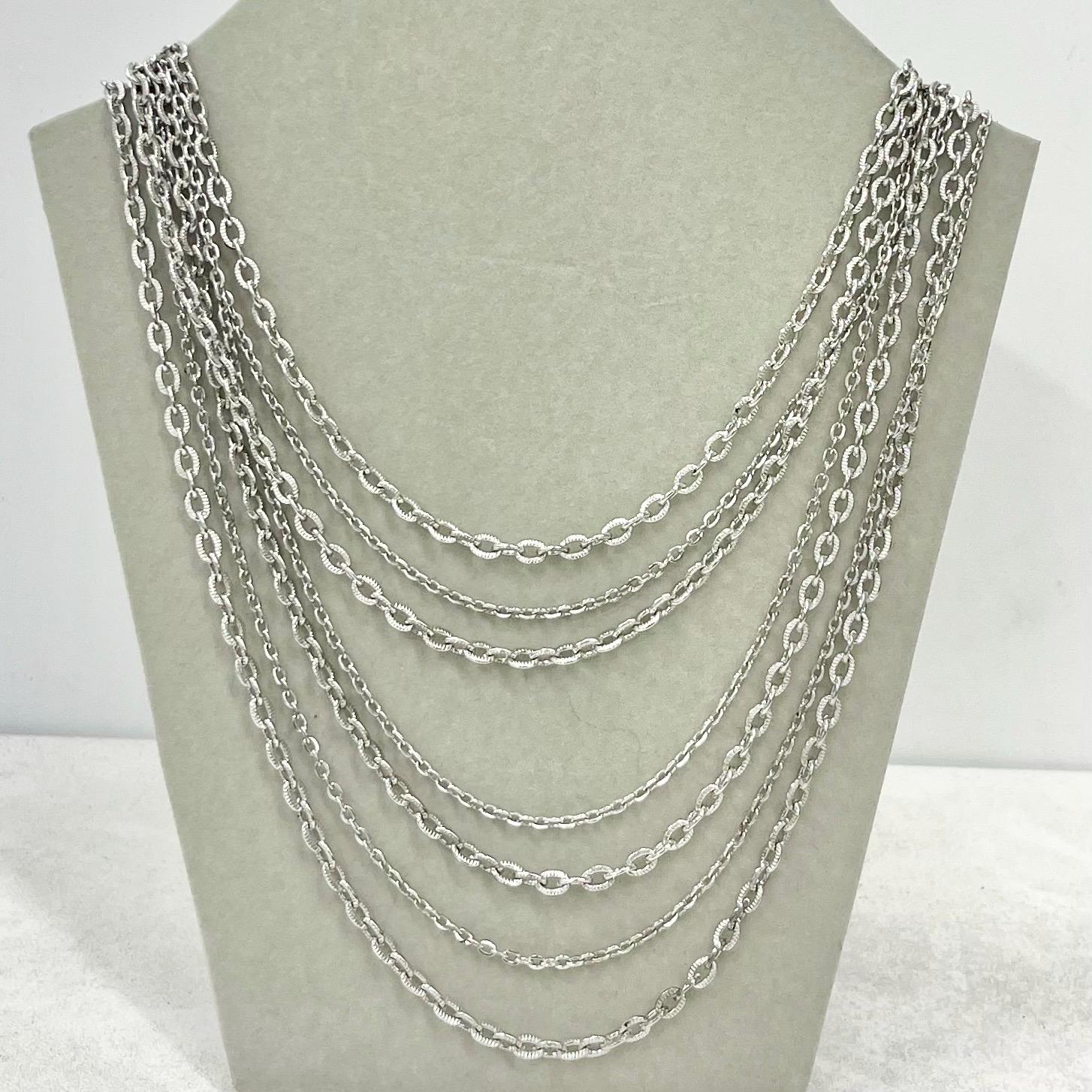 Vintage Avon Silver Plated Multi Strand Waterfall Graduated Necklace with Seven Textured Chains 1970’s - 1980’s MillyOliverVintage