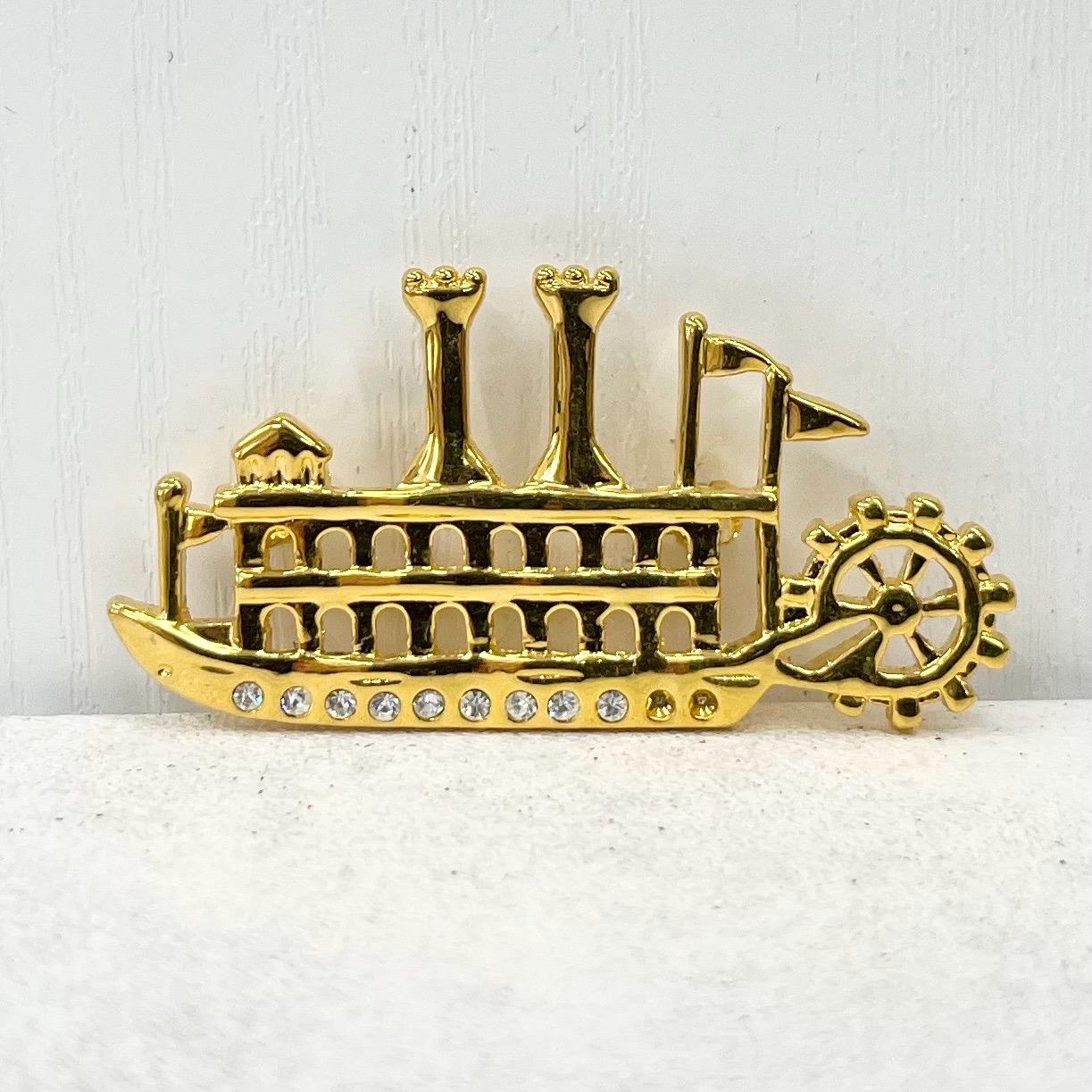 Vintage Mississippi Steamboat Gold Plated Brooch MillyOliverVintage