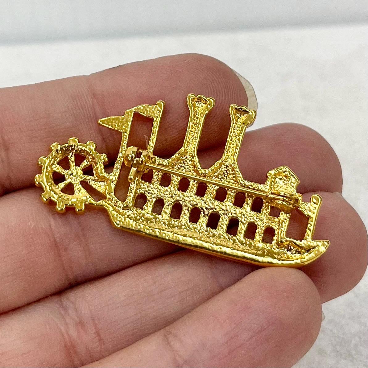 Vintage Mississippi Steamboat Gold Plated Brooch MillyOliverVintage