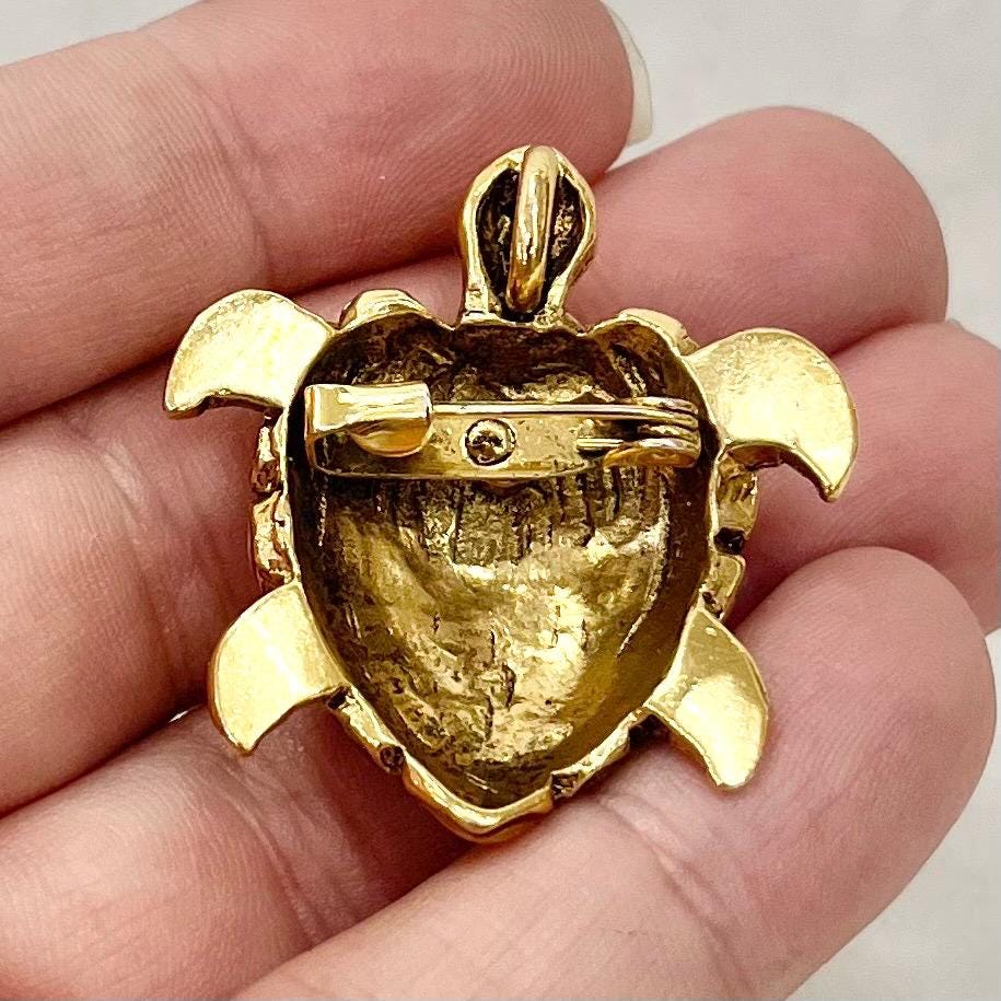 Vintage Gold Plated Turtle Brooch / Pendant with Faux Pearls & Diamante Crystals MillyOliverVintage