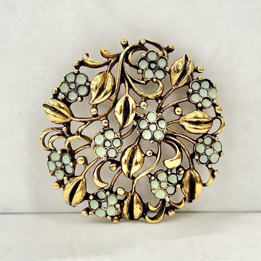Vintage Antiqued Gold Tone Blue Enamelled Flower Brooch MillyOliverVintage