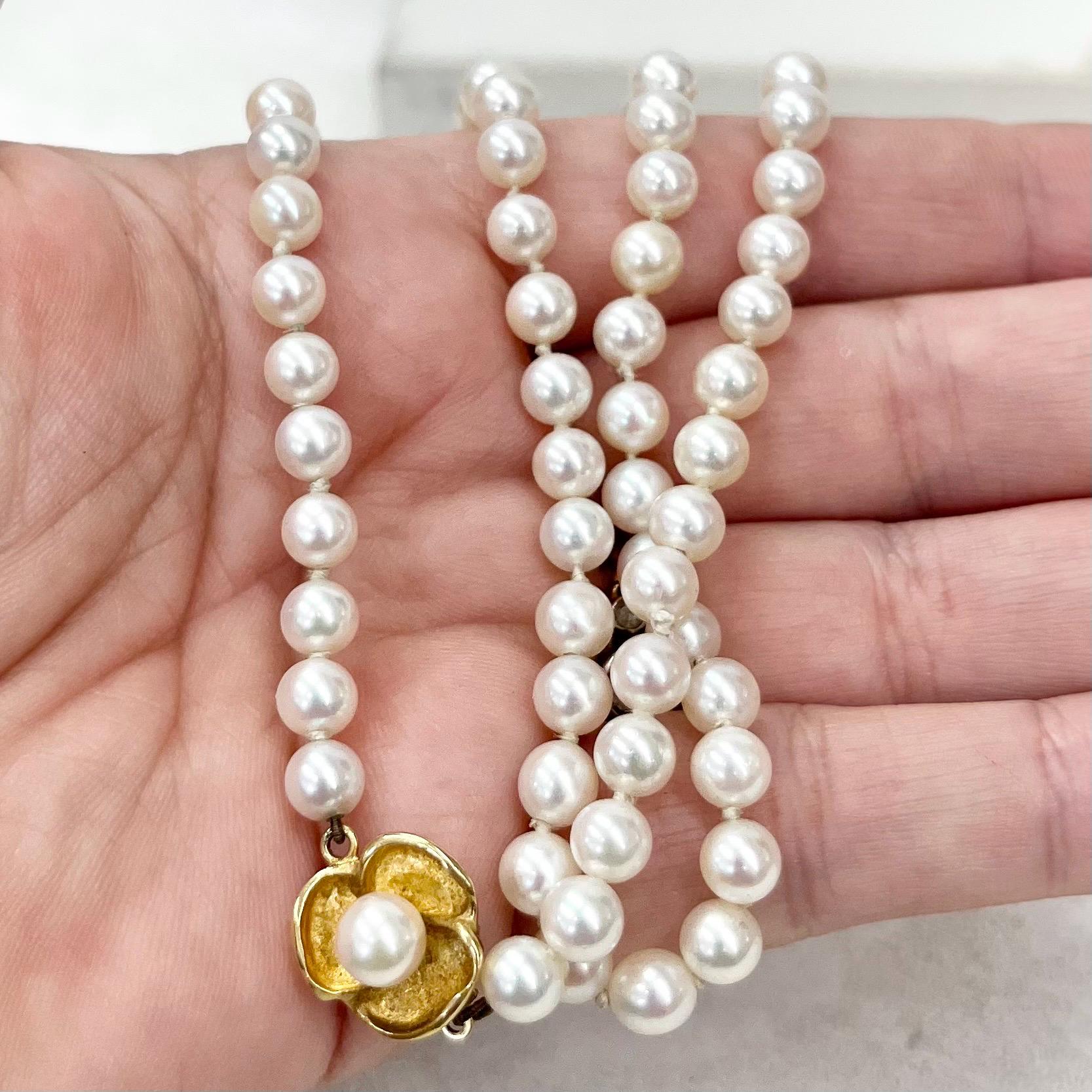 Vintage 18ct Yellow Gold Flower Clasp Natural Pearl Necklace 18” Long MillyOliverVintage