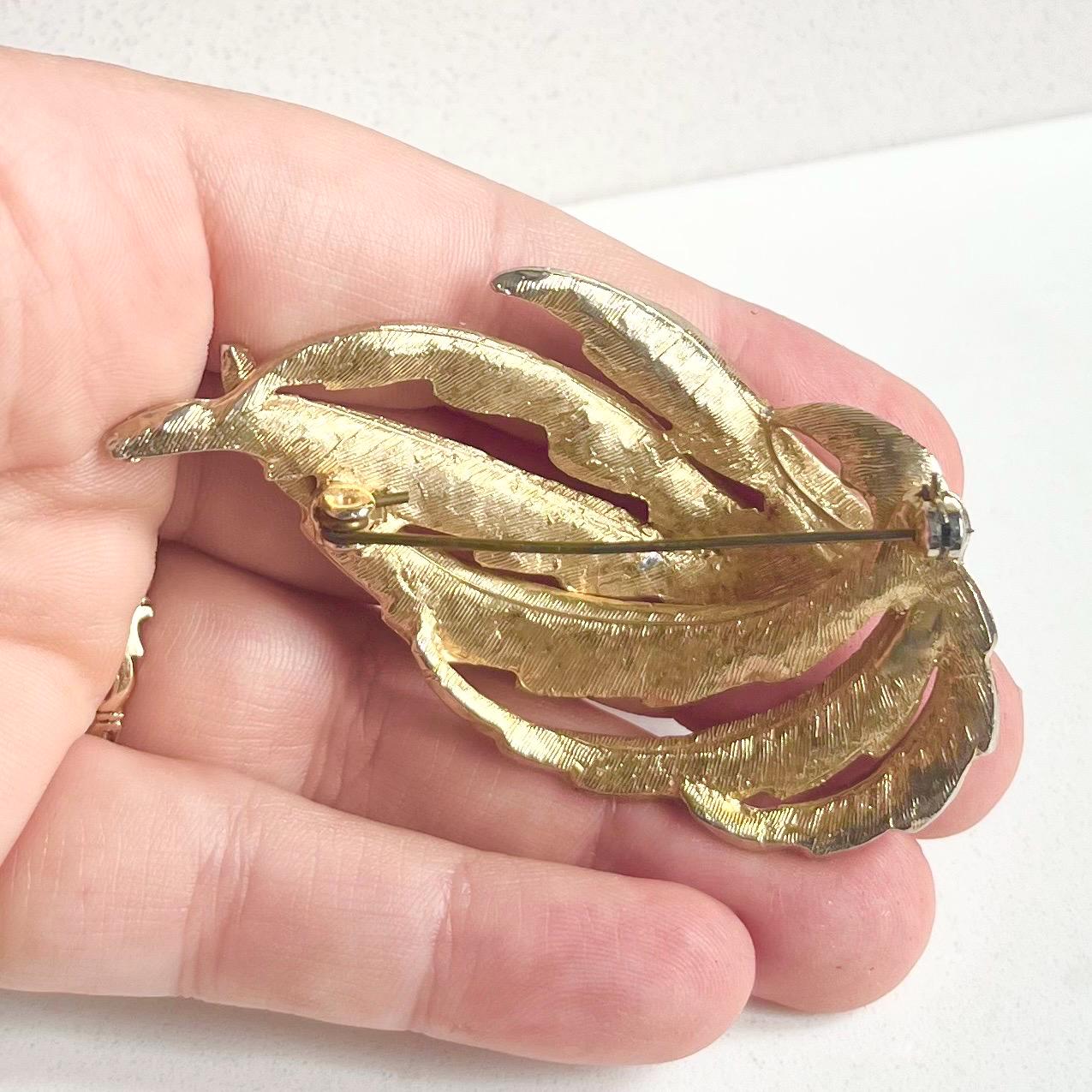Vintage Gold Plated Brooch Large Sweeping Leaf Shaped Design Contempory Costume Jewellery Statement Piece MillyOliverVintage