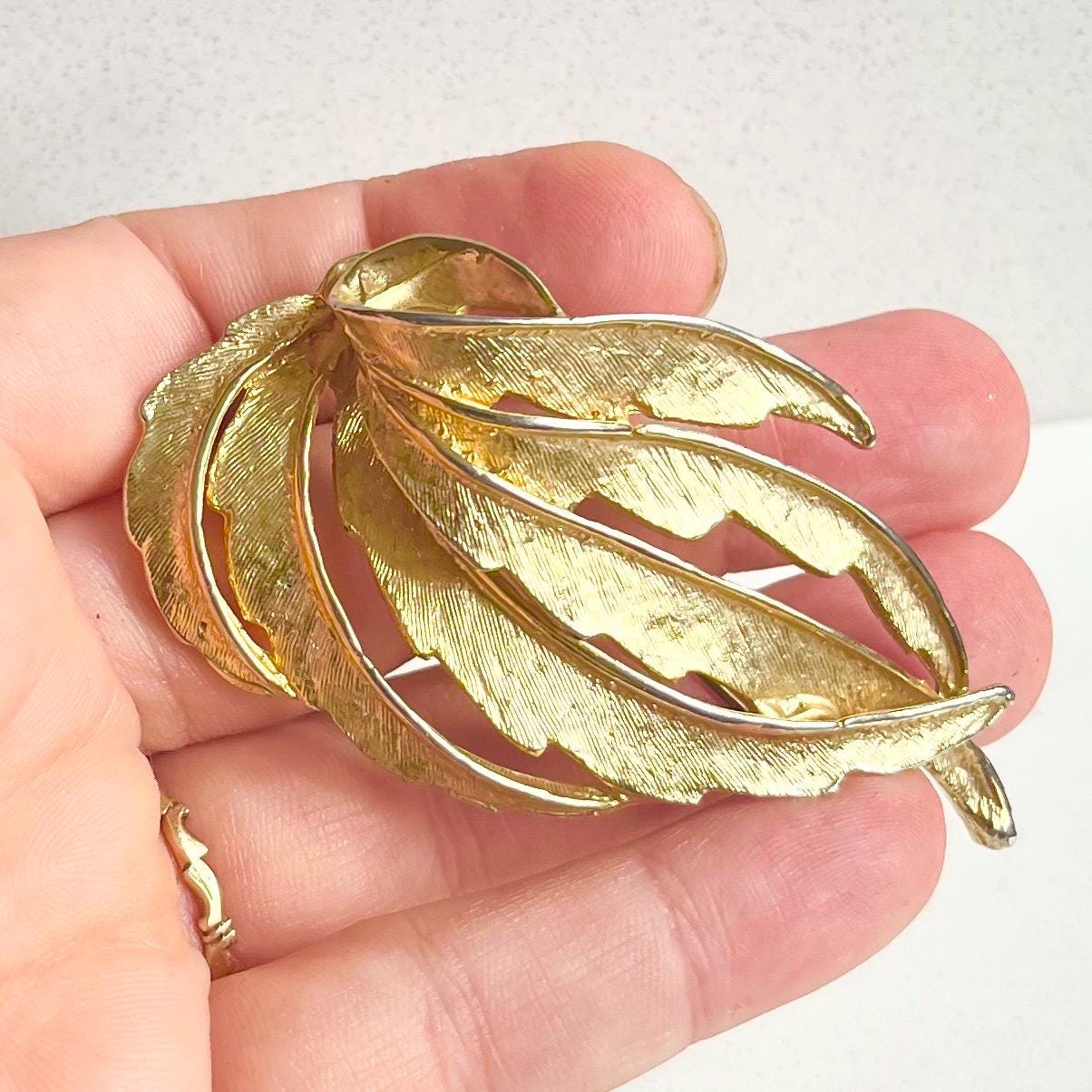 Vintage Gold Plated Brooch Large Sweeping Leaf Shaped Design Contempory Costume Jewellery Statement Piece MillyOliverVintage