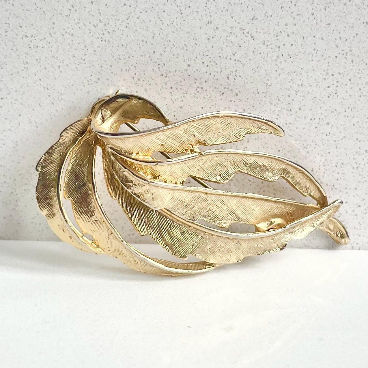 Vintage Gold Plated Brooch Large Sweeping Leaf Shaped Design Contempory Costume Jewellery Statement Piece MillyOliverVintage