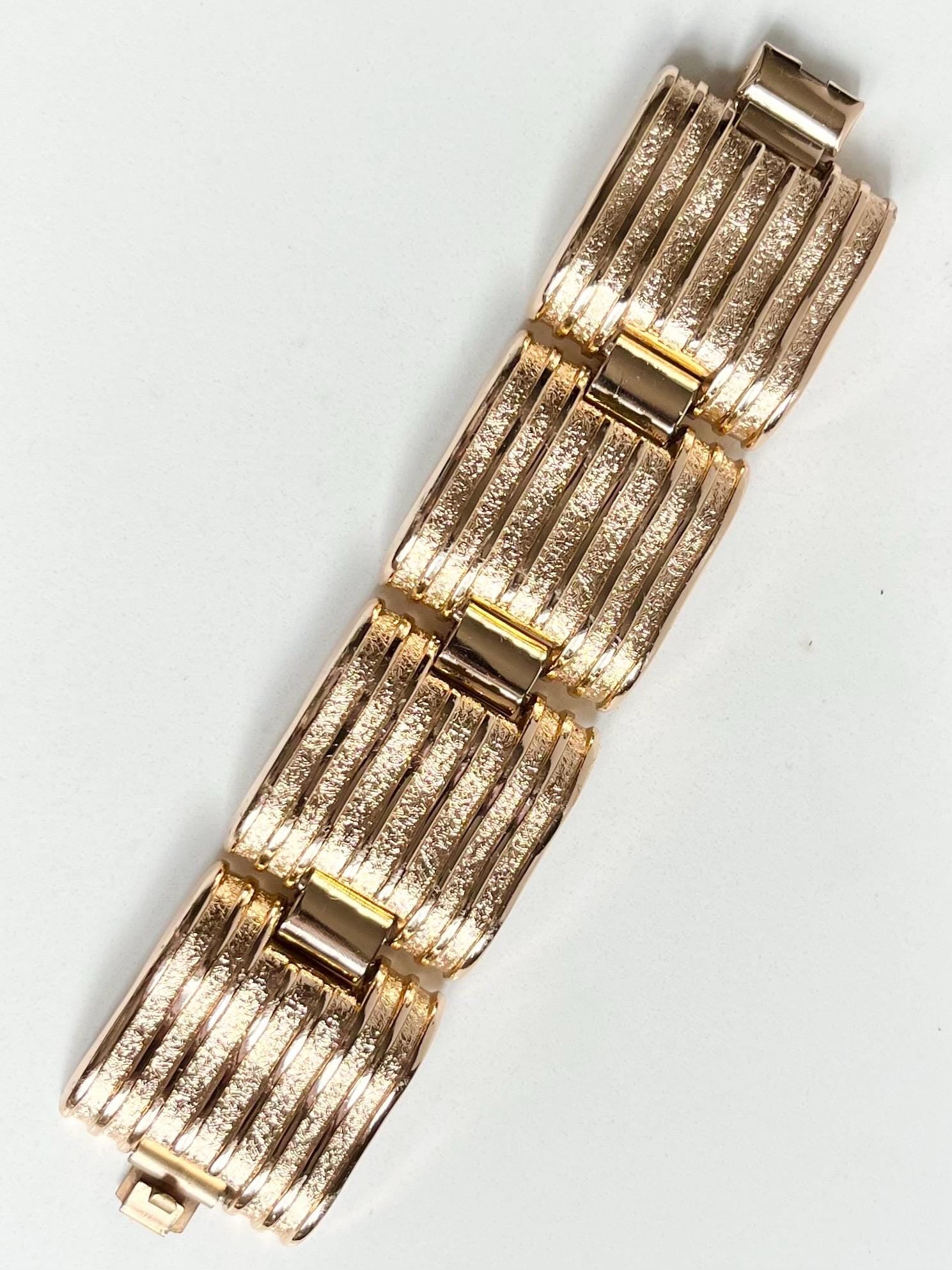 Vintage Globus 1970’s 1980’s Rose Gold Tone Textured Wide Link Cuff Bracelet MillyOliverVintage