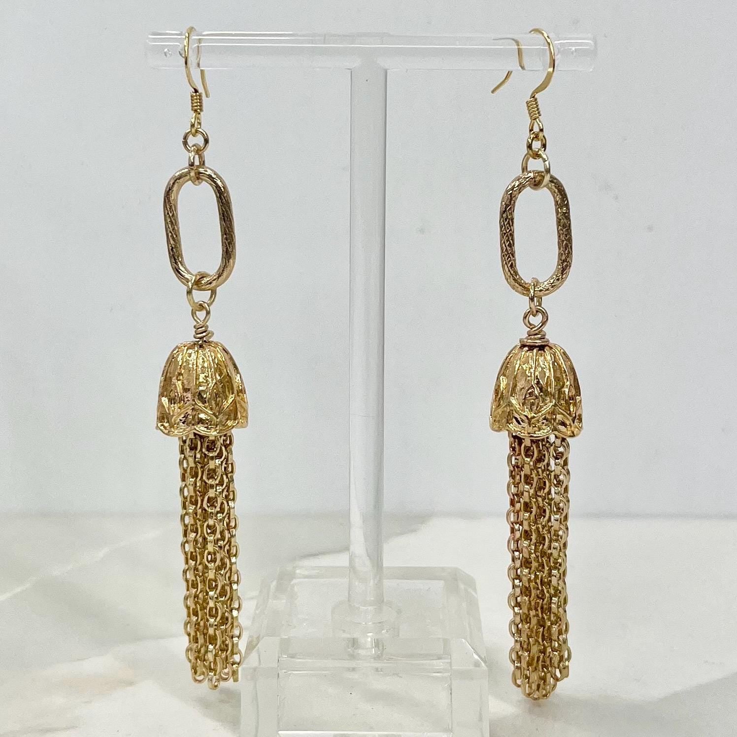 Gold Plate Long Tassle Drop Earrings Handmade MillyOliverVintage