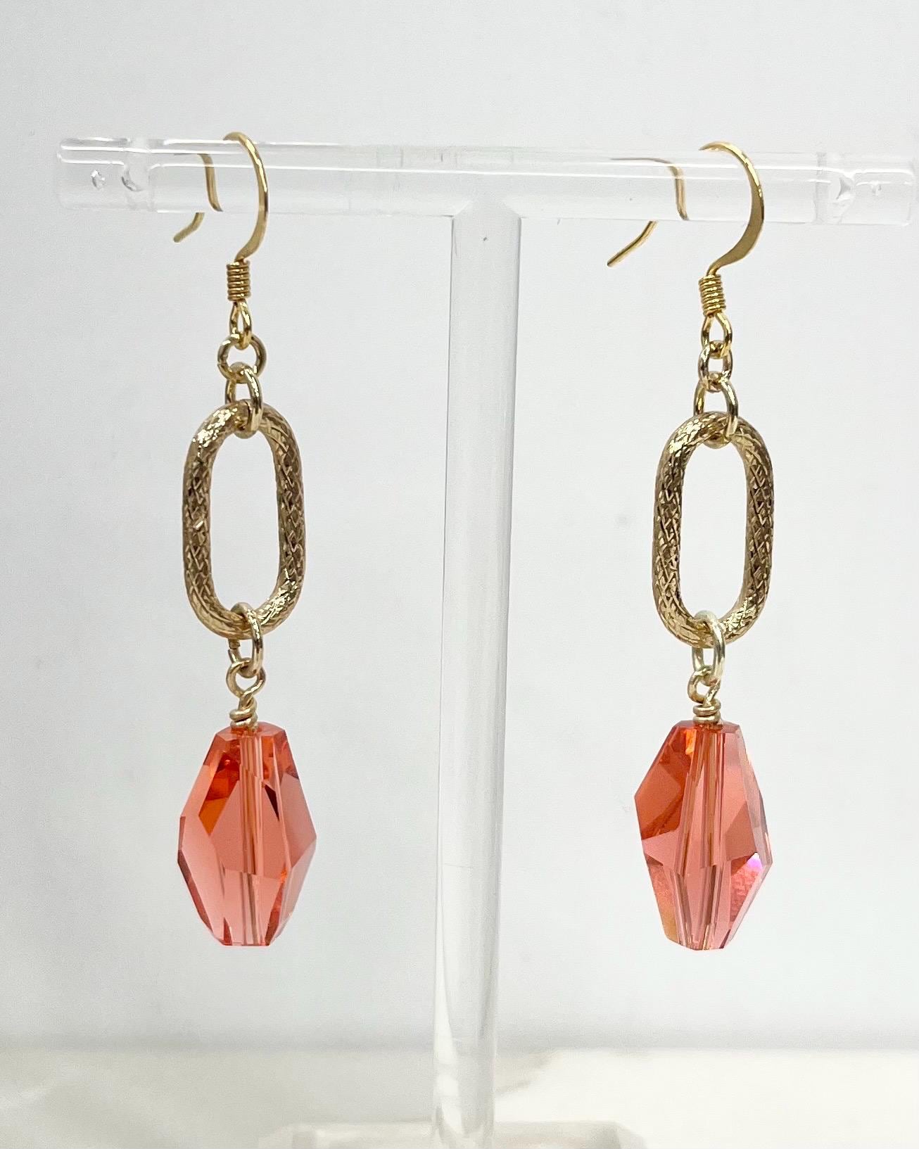 Faceted Crystal Swarovski Polygon Bead Drop Earrings Gold Plate Handmade Choice of Colours MillyOliverVintage