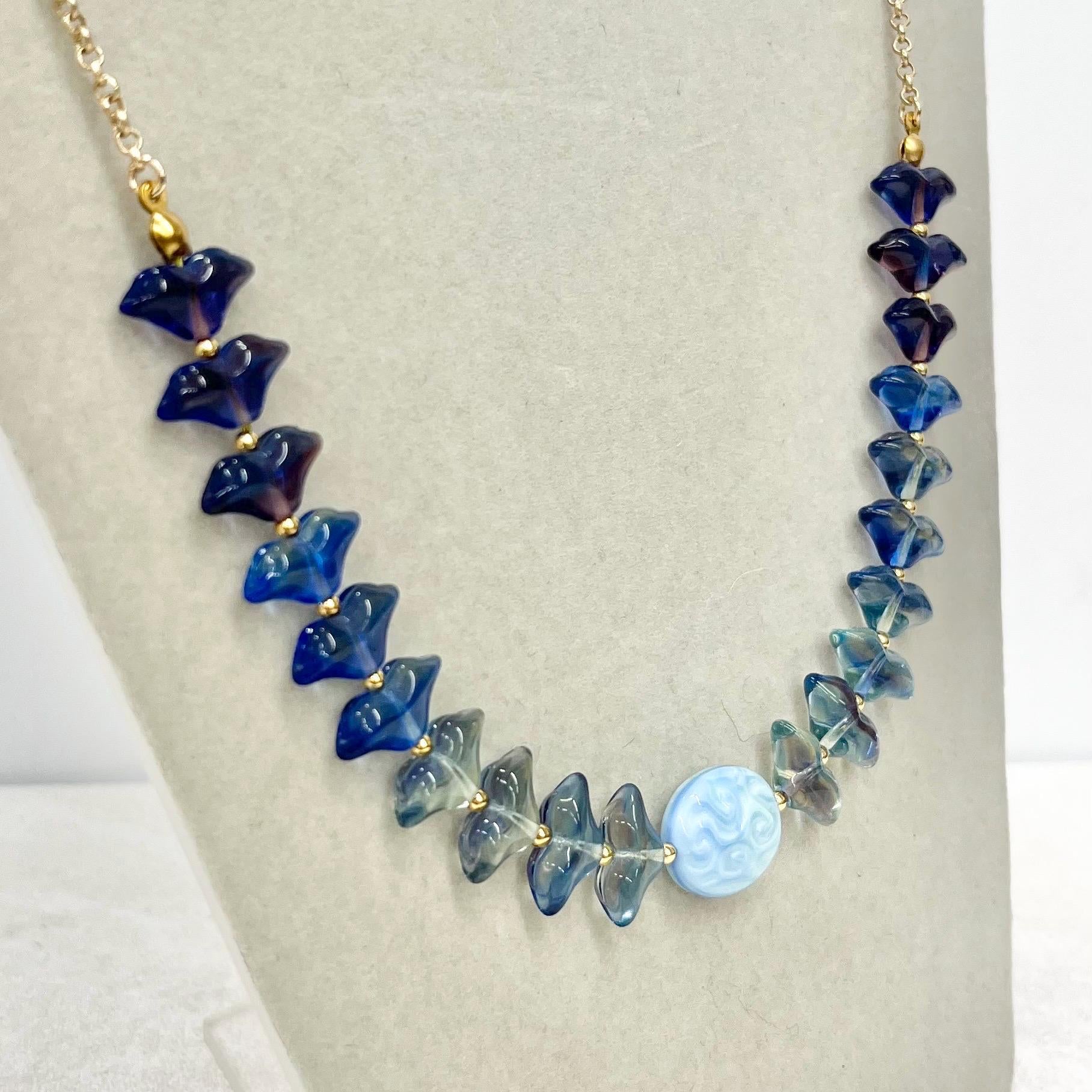 Blue Uranium Glass Bead & Gold Plated Chain Necklace Bright Green Under UV Light Handmade 17” with a 2” Extender MillyOliverVintage