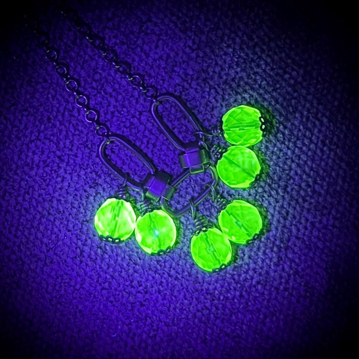 Uranium Glass Bead Drop Necklace: Yellow Crystal, Brass Tone Chain, UV Reactive 16” Long MillyOliverVintage