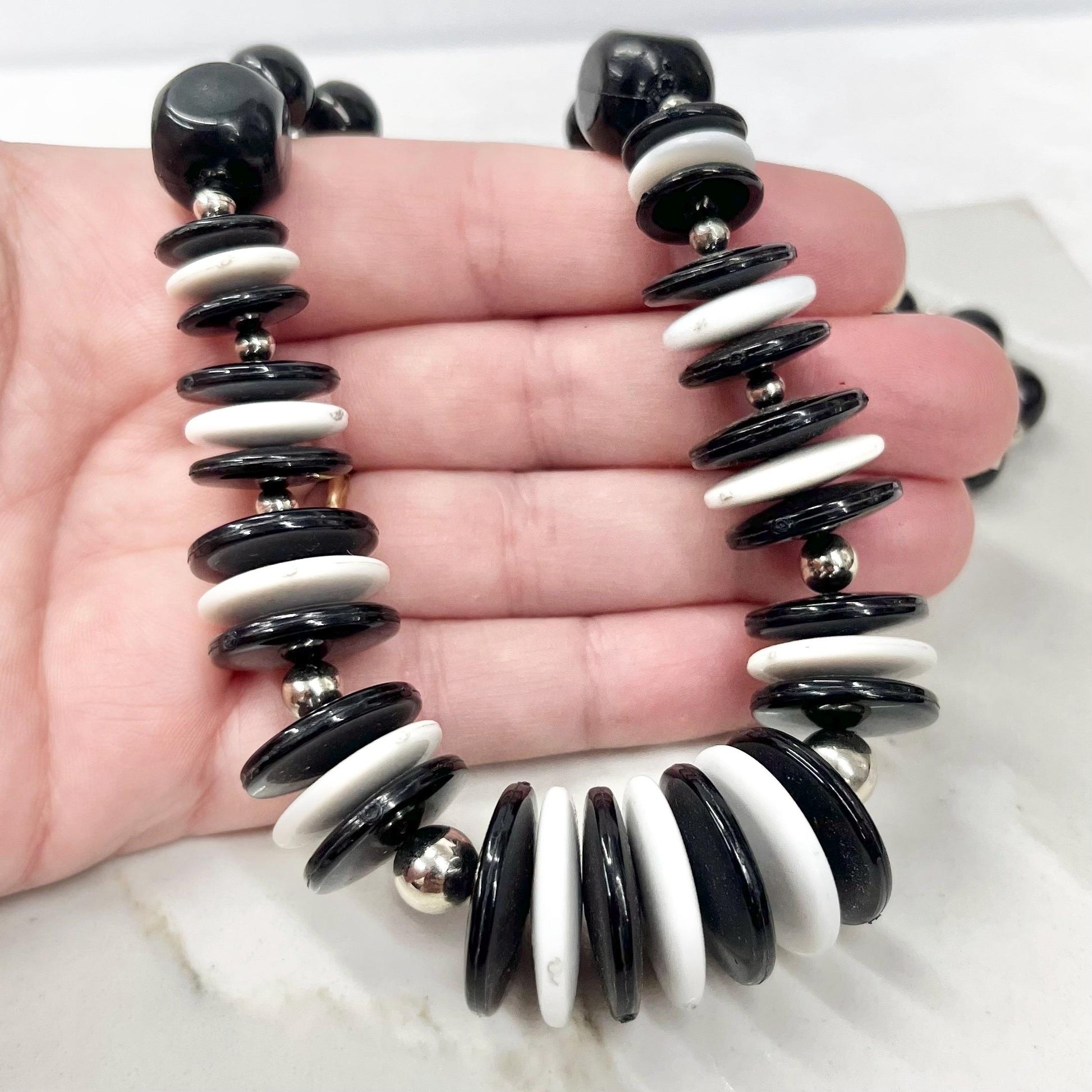 Vintage Black & White Acrylic / Plastic Disc Bead Necklace - 21" MillyOliverVintage