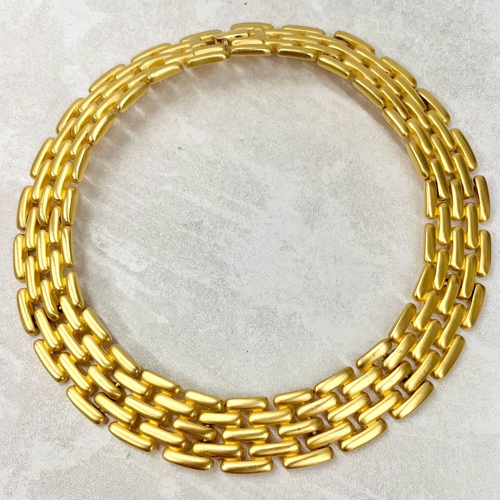 Vintage Rare Givenchy Matte Gold Plated Panther Link Chain Collar Necklace 1980’s Statement Power Dressing MillyOliverVintage