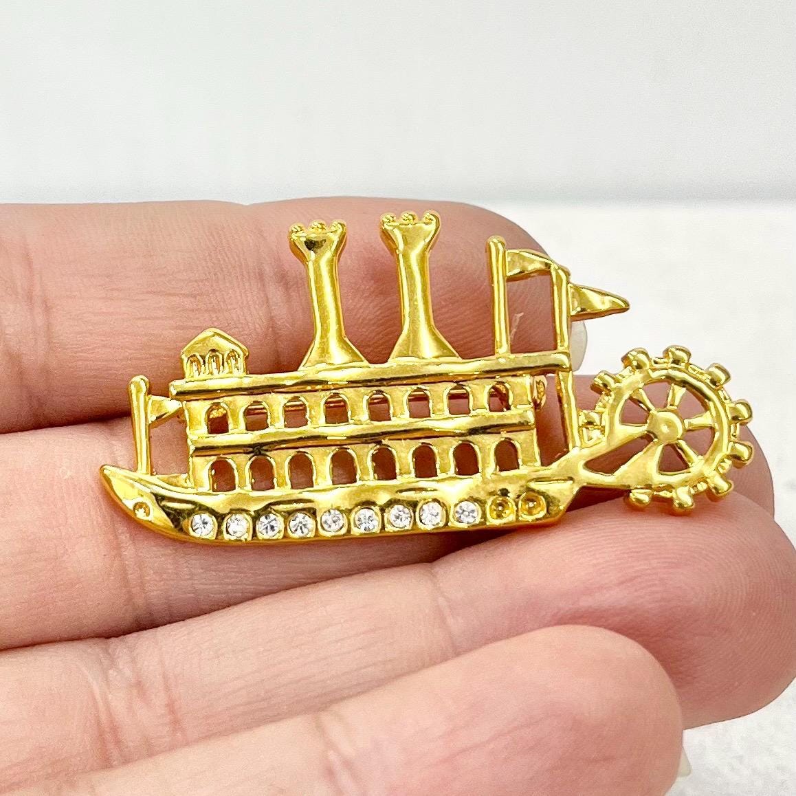 Vintage Mississippi Steamboat Gold Plated Brooch MillyOliverVintage