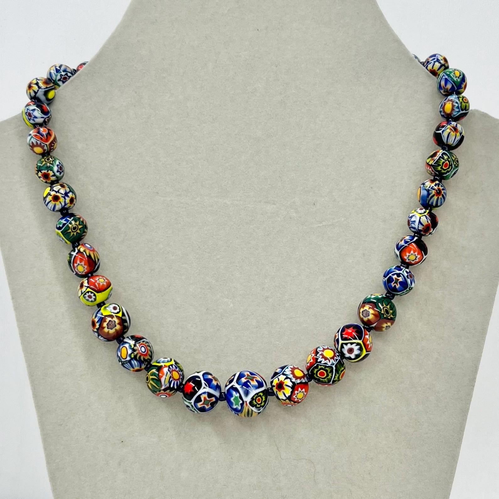Vintage Multi Coloured Venetian Millefiori Glass Bead Necklace Murano Jewellery 16” Long MillyOliverVintage