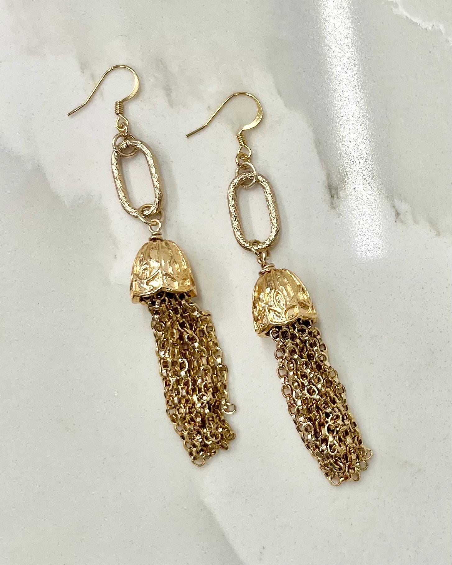 Gold Plate Long Tassle Drop Earrings Handmade MillyOliverVintage