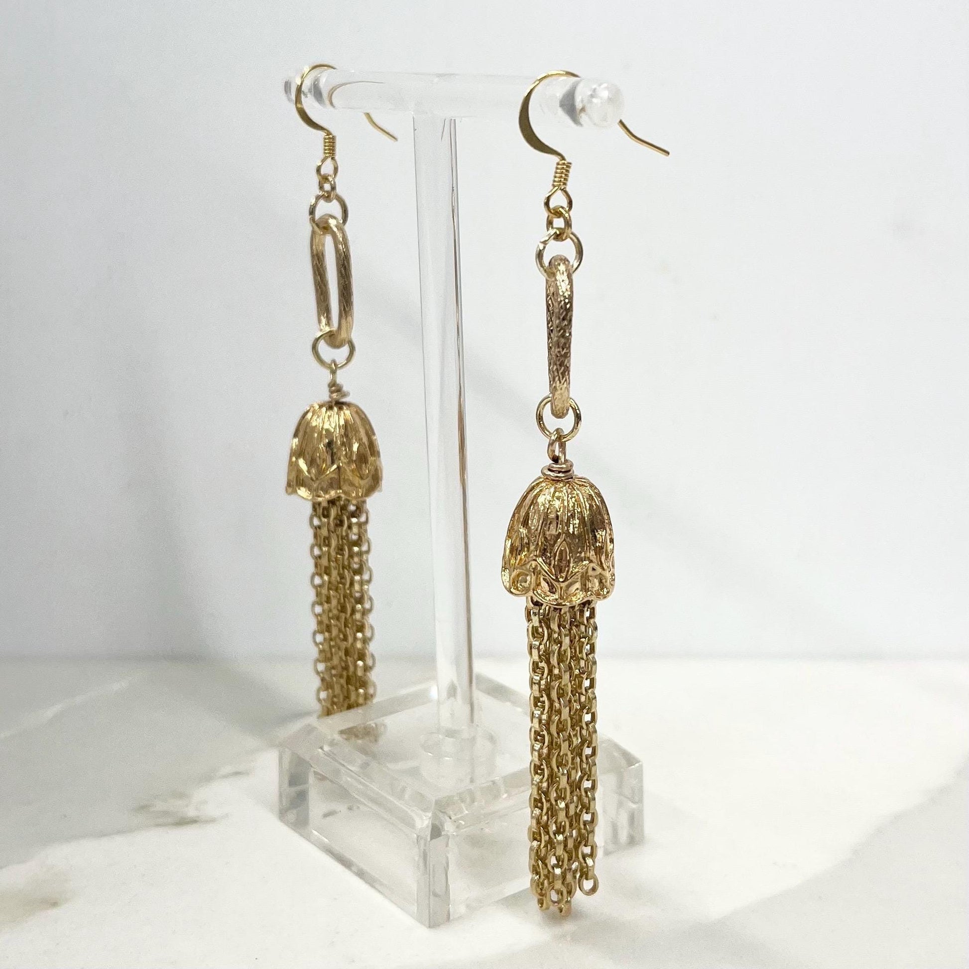 Gold Plate Long Tassle Drop Earrings Handmade MillyOliverVintage
