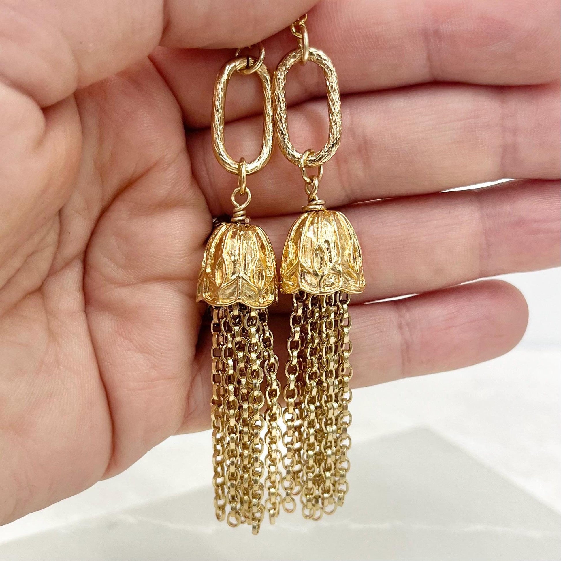 Gold Plate Long Tassle Drop Earrings Handmade MillyOliverVintage